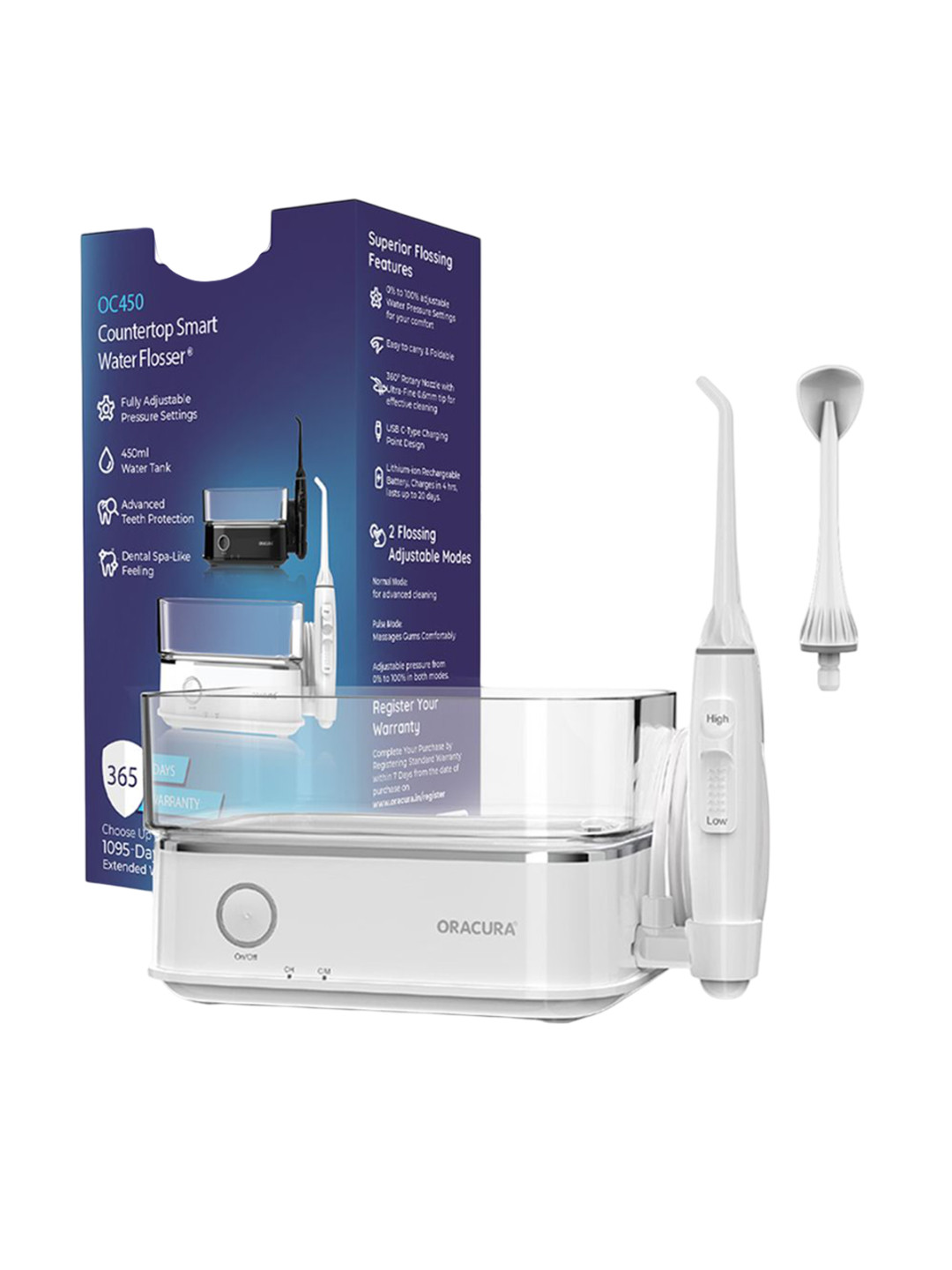 ORACURA OC450 Countertop Smart Water Flosser- White