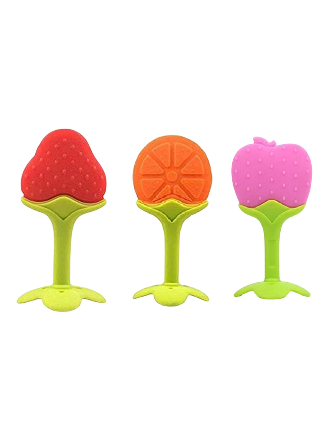 NeonateCare 3-Pcs Red & Pink Strawberry Orange & Apple Shape Teether