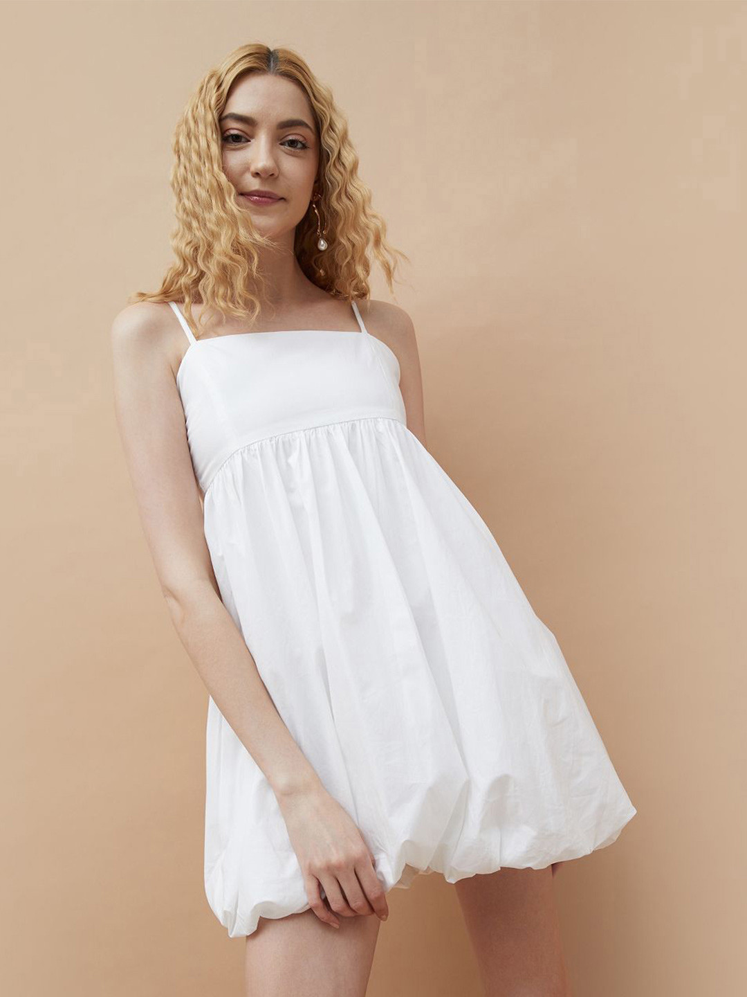 Ginger by Lifestyle Solid Bubble Hem Spaghetti Straps Dress