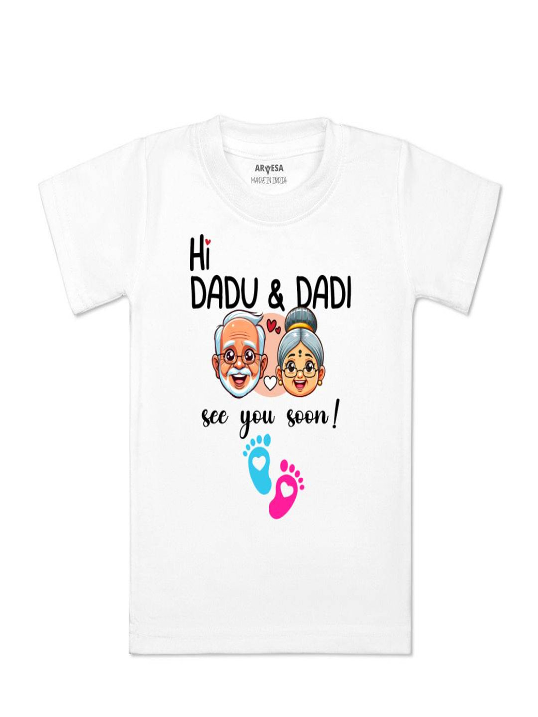 Arvesa Kids Hi Dadu & Dadi See You Soon Printed Tshirt