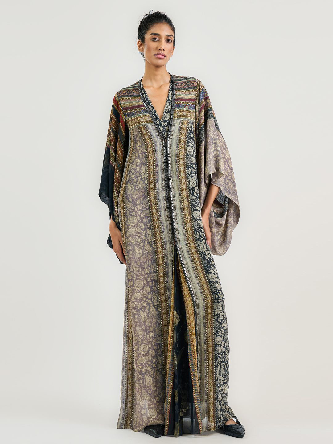 OTT Tarun Tahiliani Printed Batwing Sleeve Georgette Maxi Dress