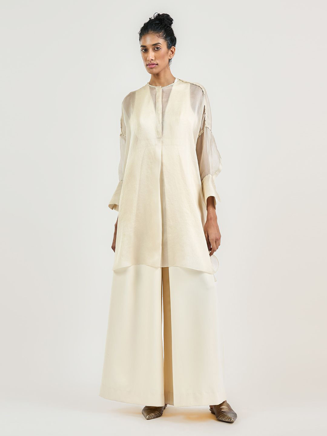 OTT Tarun Tahiliani Women Mandarin Collar Shirt Style Longline Top