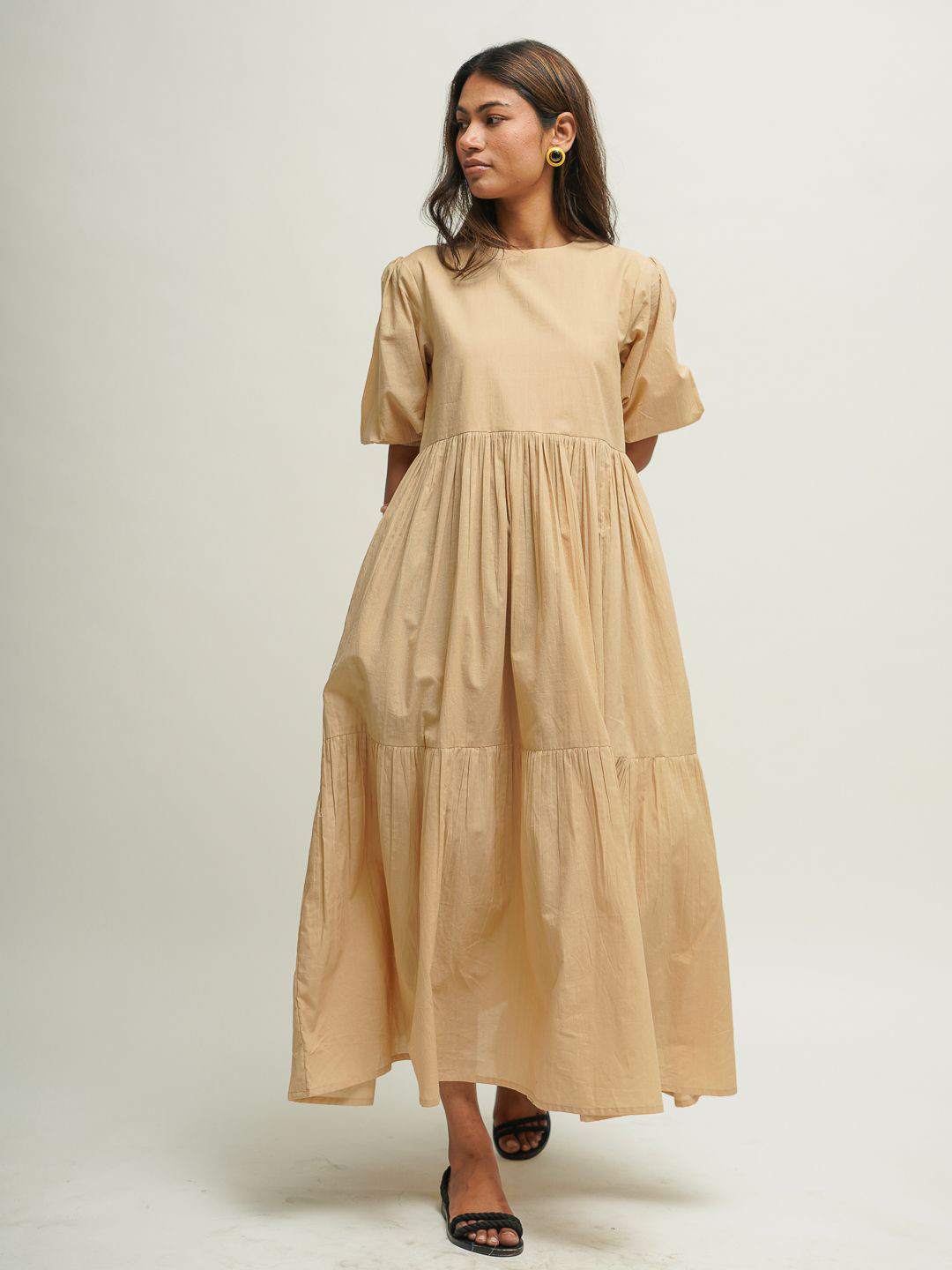 Tailor Didi Puff Sleeve Organic Cotton Empire Maxi Dress