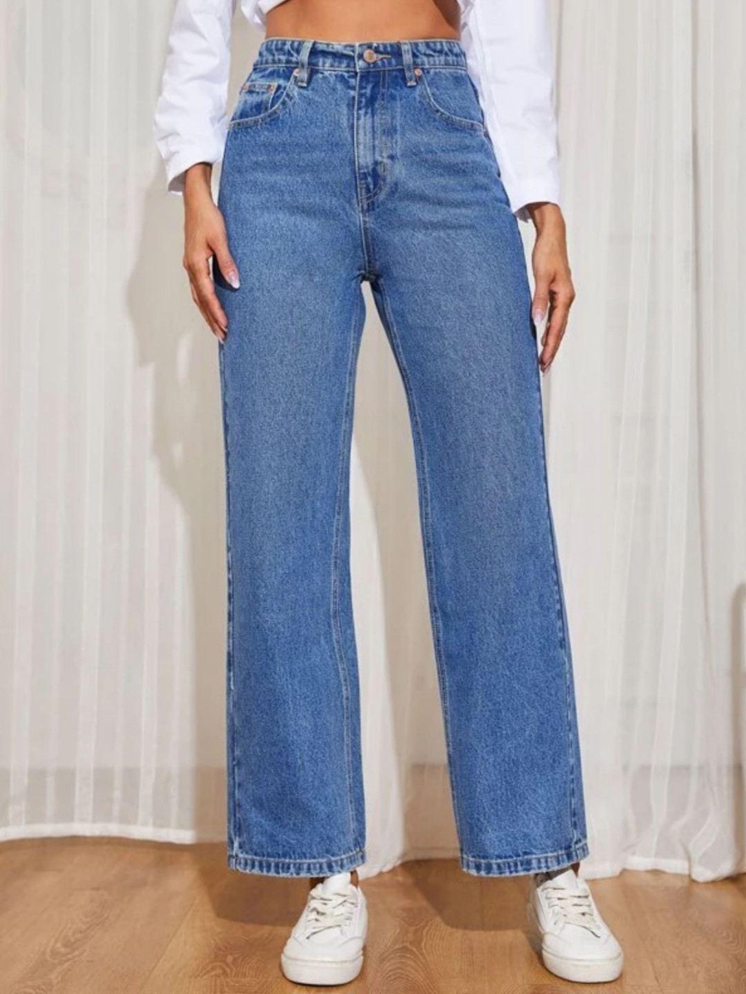 Z & G trends Women Solid Wide Leg High-Rise Jeans