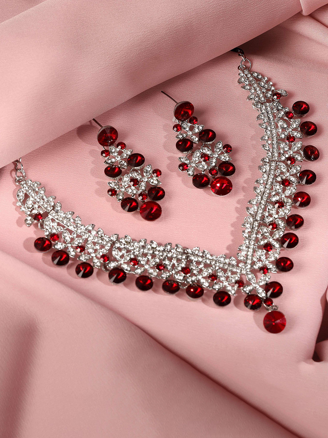 Atasi International Sliver Plated Stone Studded Jewellery Set