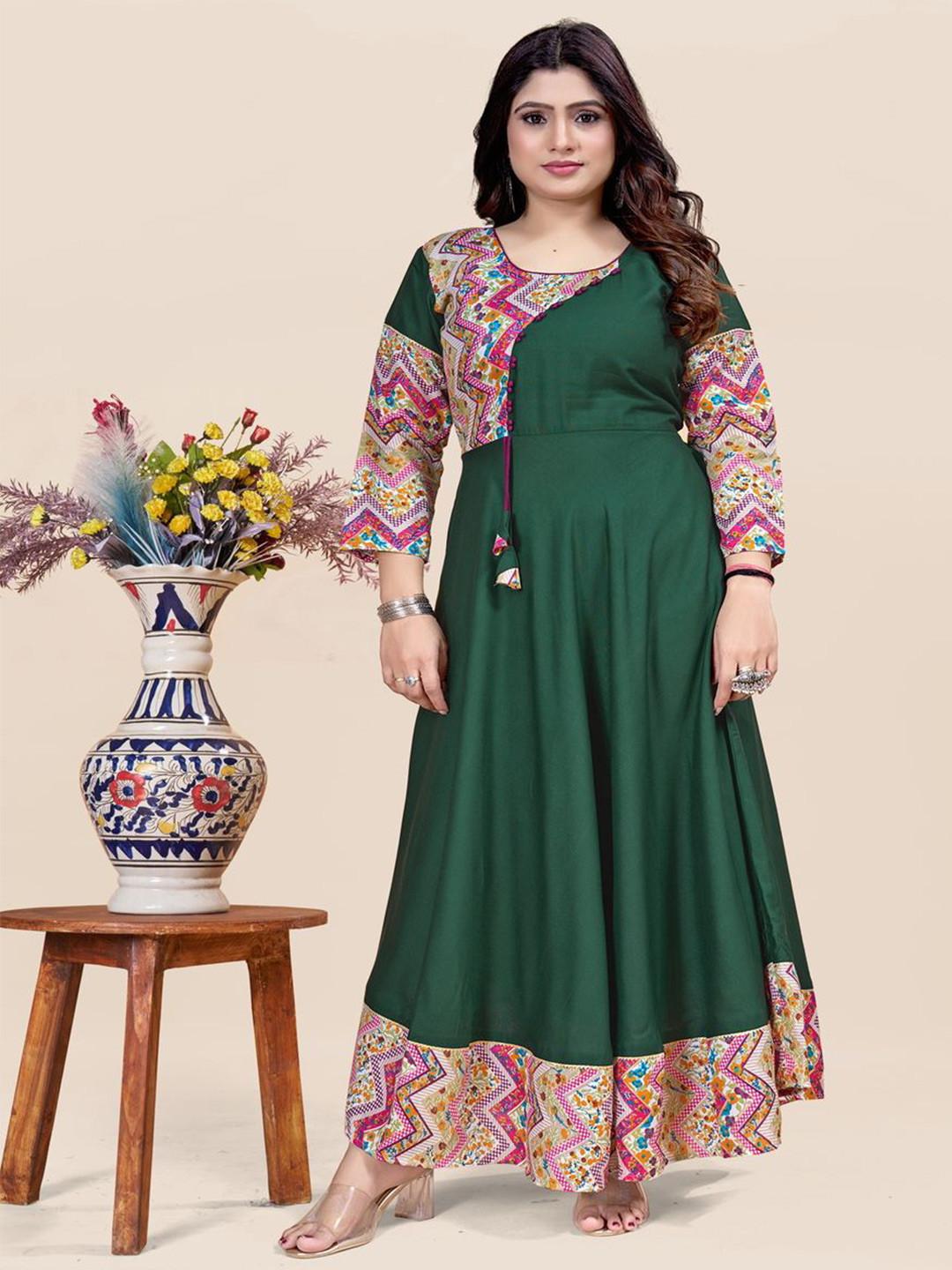 MEESORRA Printed Round Neck Ethnic Dresses