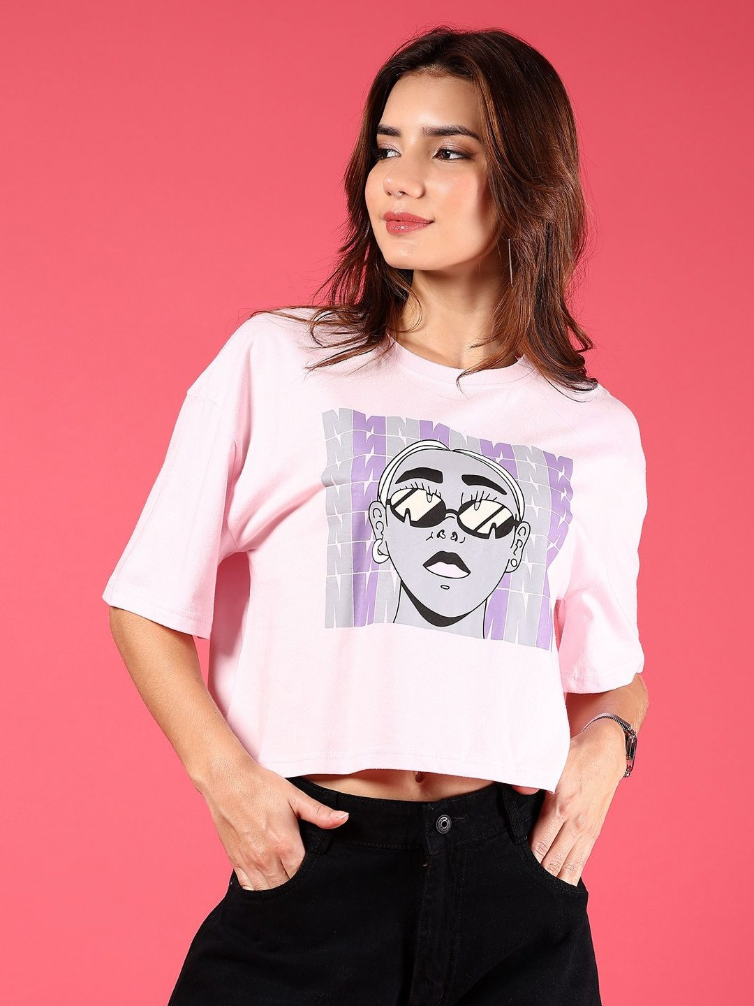 LIMEROAD Women Printed Drop-Shoulder Sleeves T-shirt