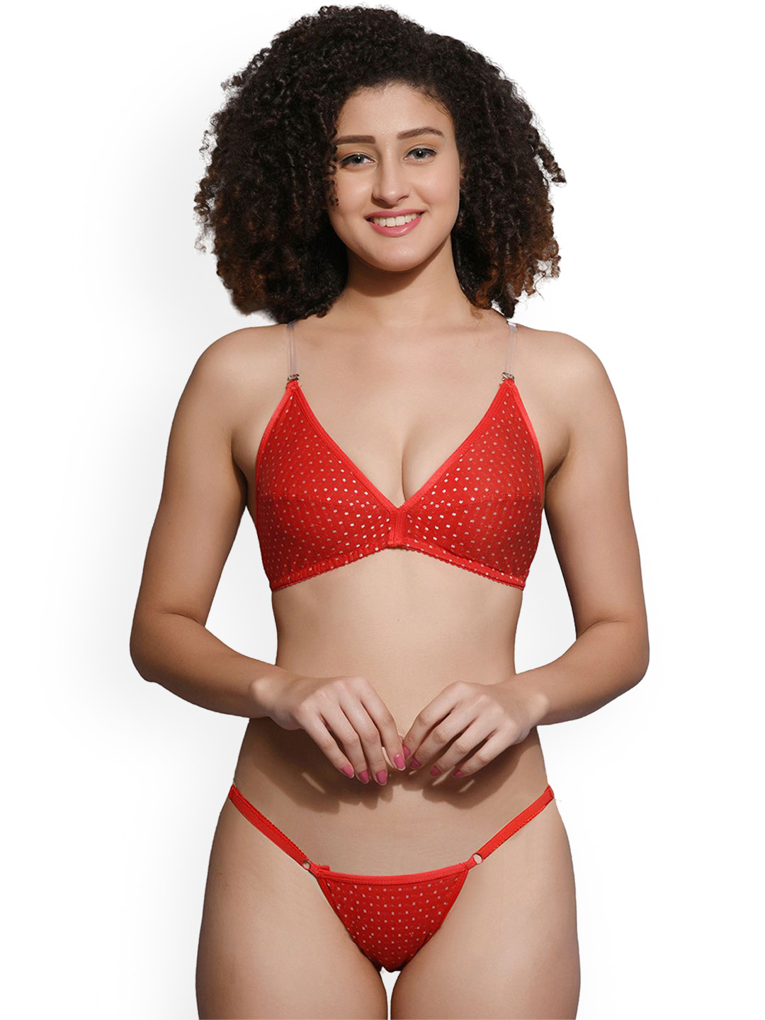 Love Maker Polka Dot Printed NonPadded Lingerie Set LVM-BIJLI-RED-30B