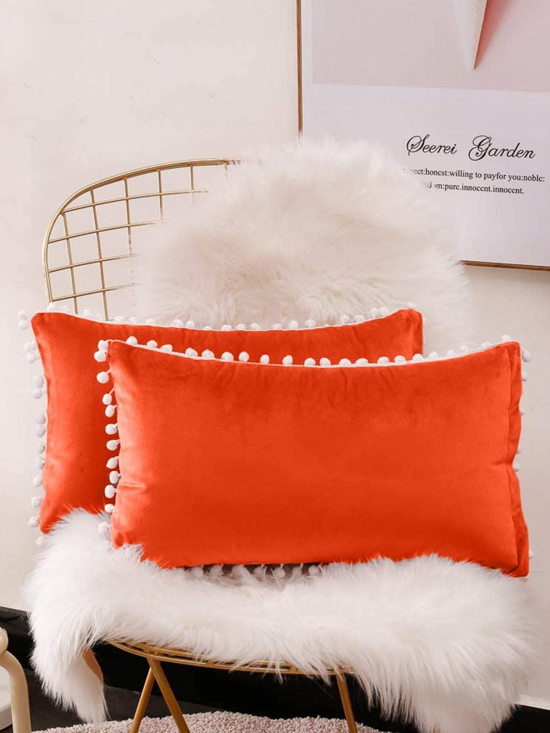 Cottonfry Orange & White 2Pcs Pure Cotton Rectangle Cushion Covers