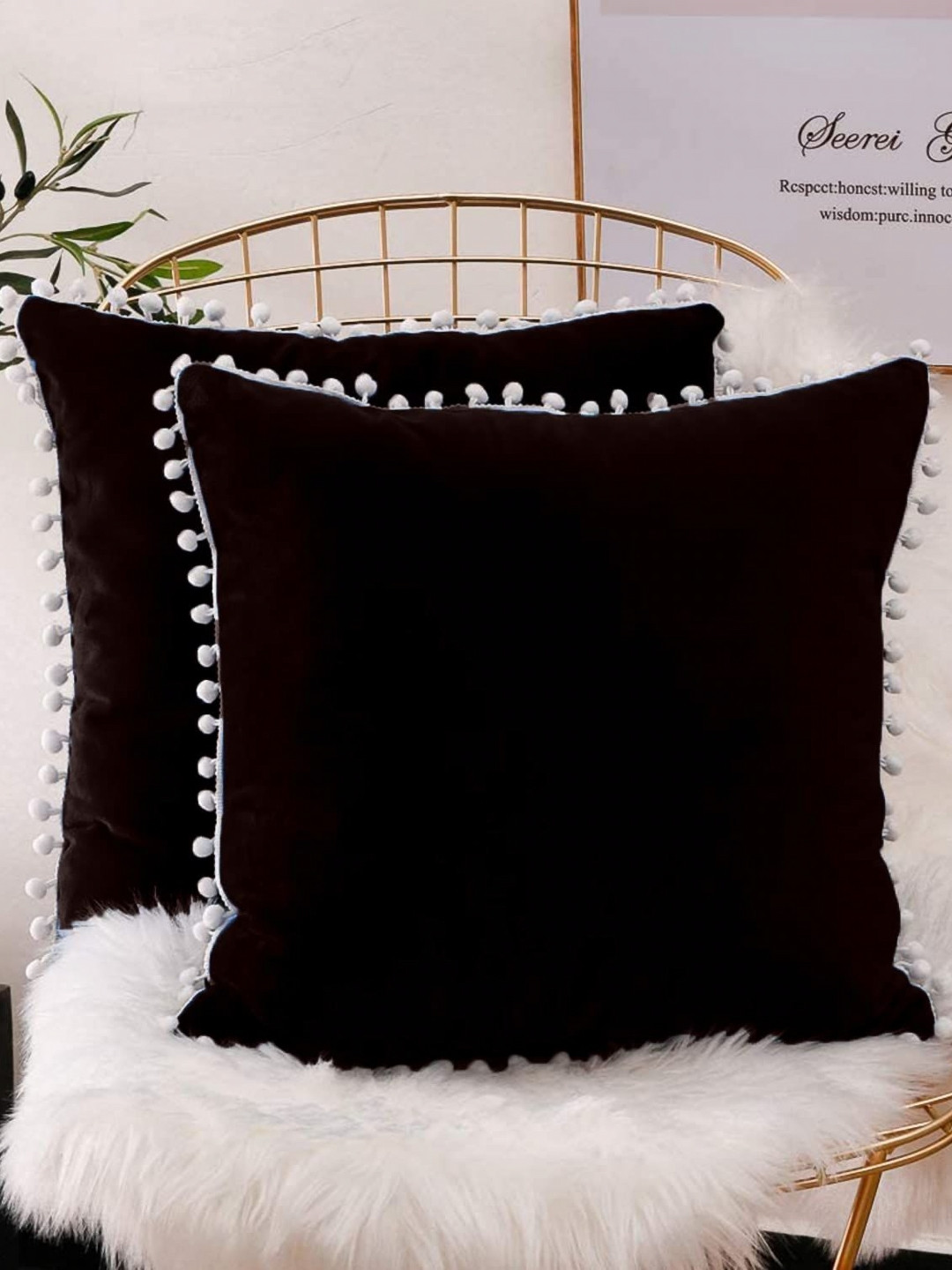 Cottonfry Black & White 2 Pieces Solid Velvet Square Pillow Covers