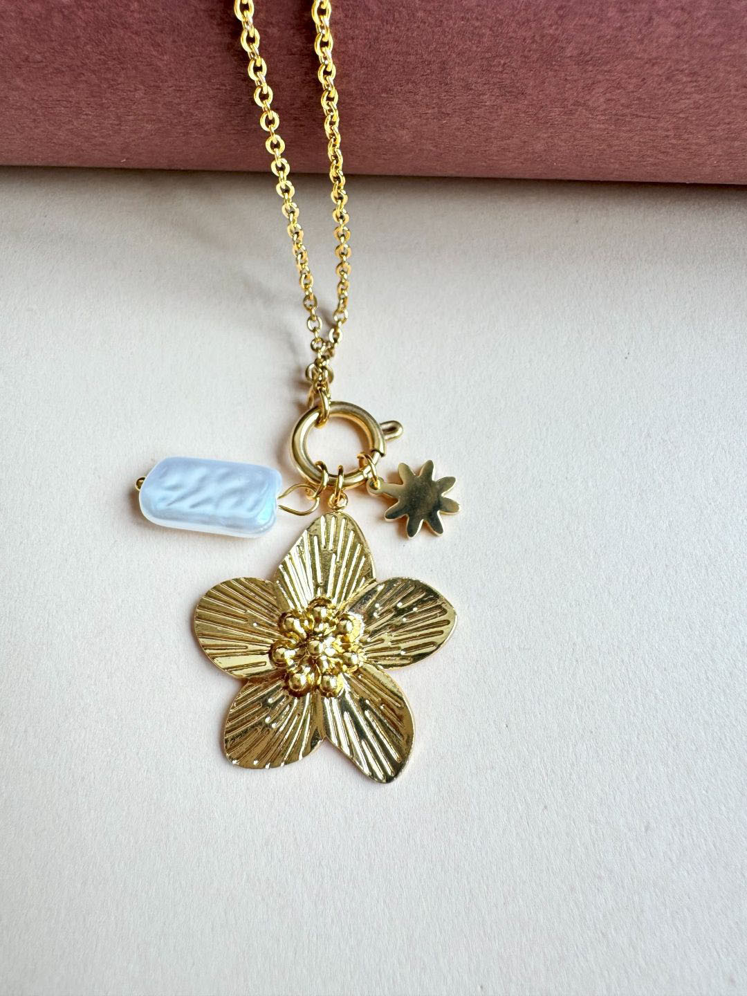 The Jewellery Tale Stainless Steel Gold-Plated Pearls Beaded Minimal Pendant With Chain