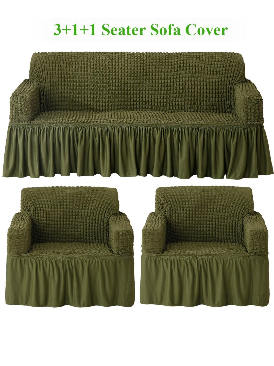 HOKIPO Forest Green Solid 5 Seater Fully Covered Stretchable Sofa Cover