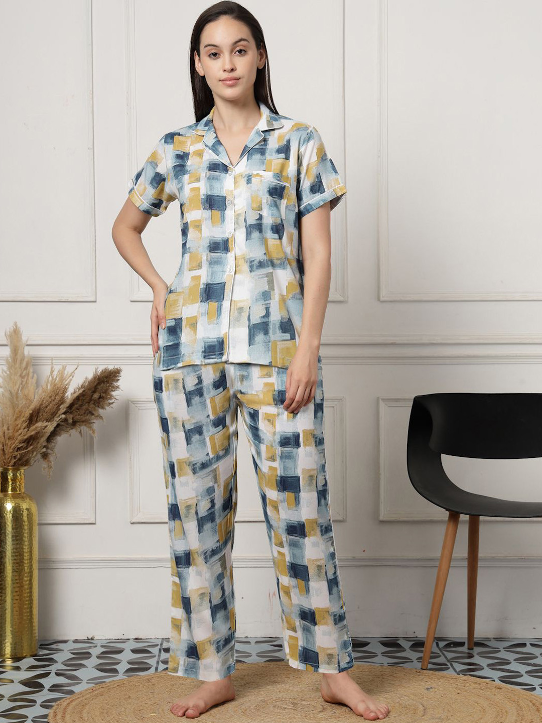ETC Women 2 Pcs Abstract Printed Pure Cotton Night suit
