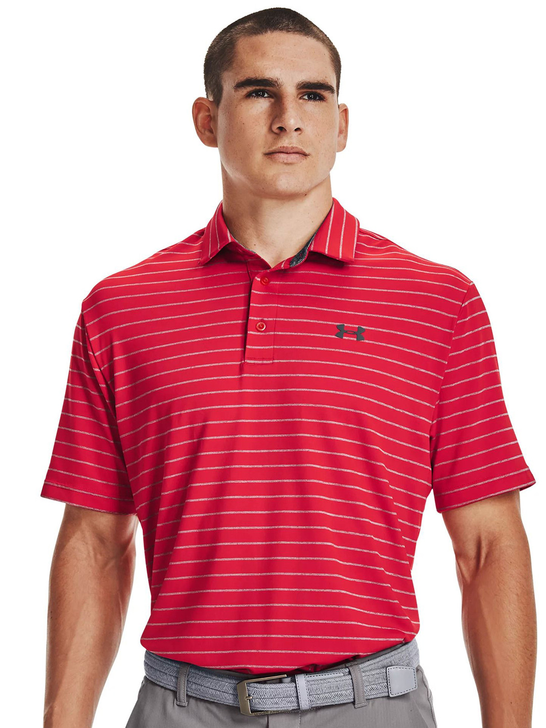 UNDER ARMOUR Men Playoff Tour Stripe Short Sleeve Polo Collar T-Shirt