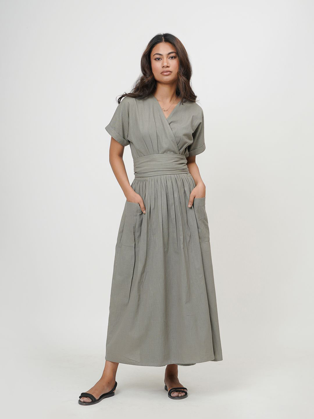 Tailor Didi Women V-Neck Wrap Maxi  Dress