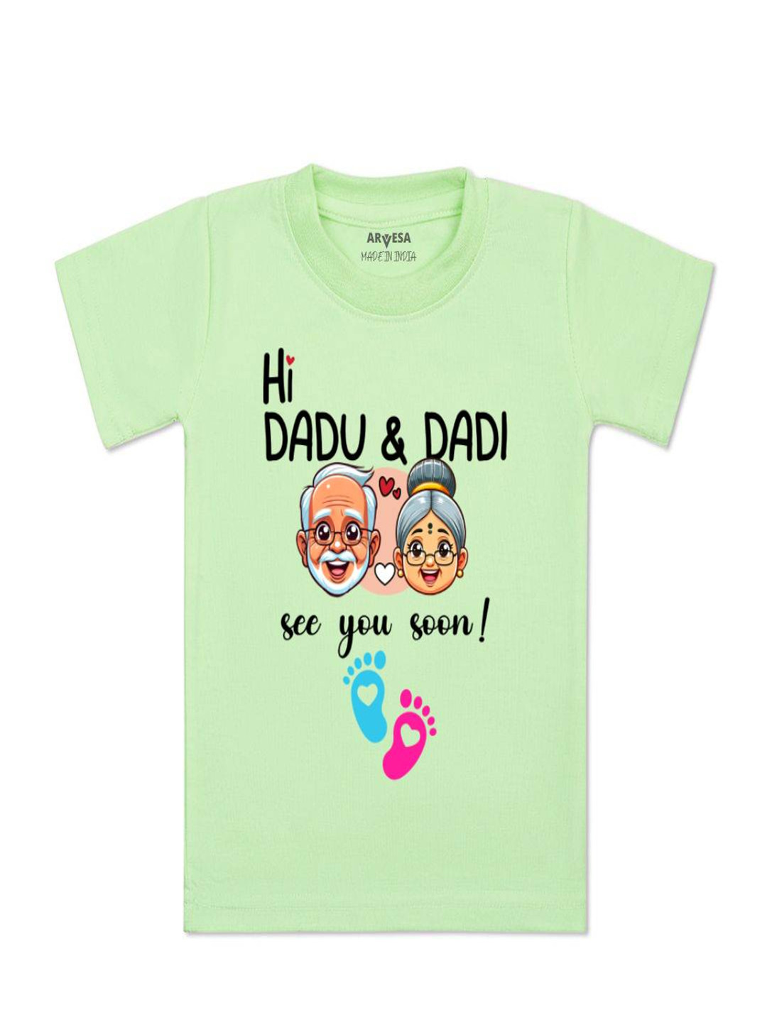 Arvesa Kids Hi Dadu & Dadi See You Soon Printed Tshirt