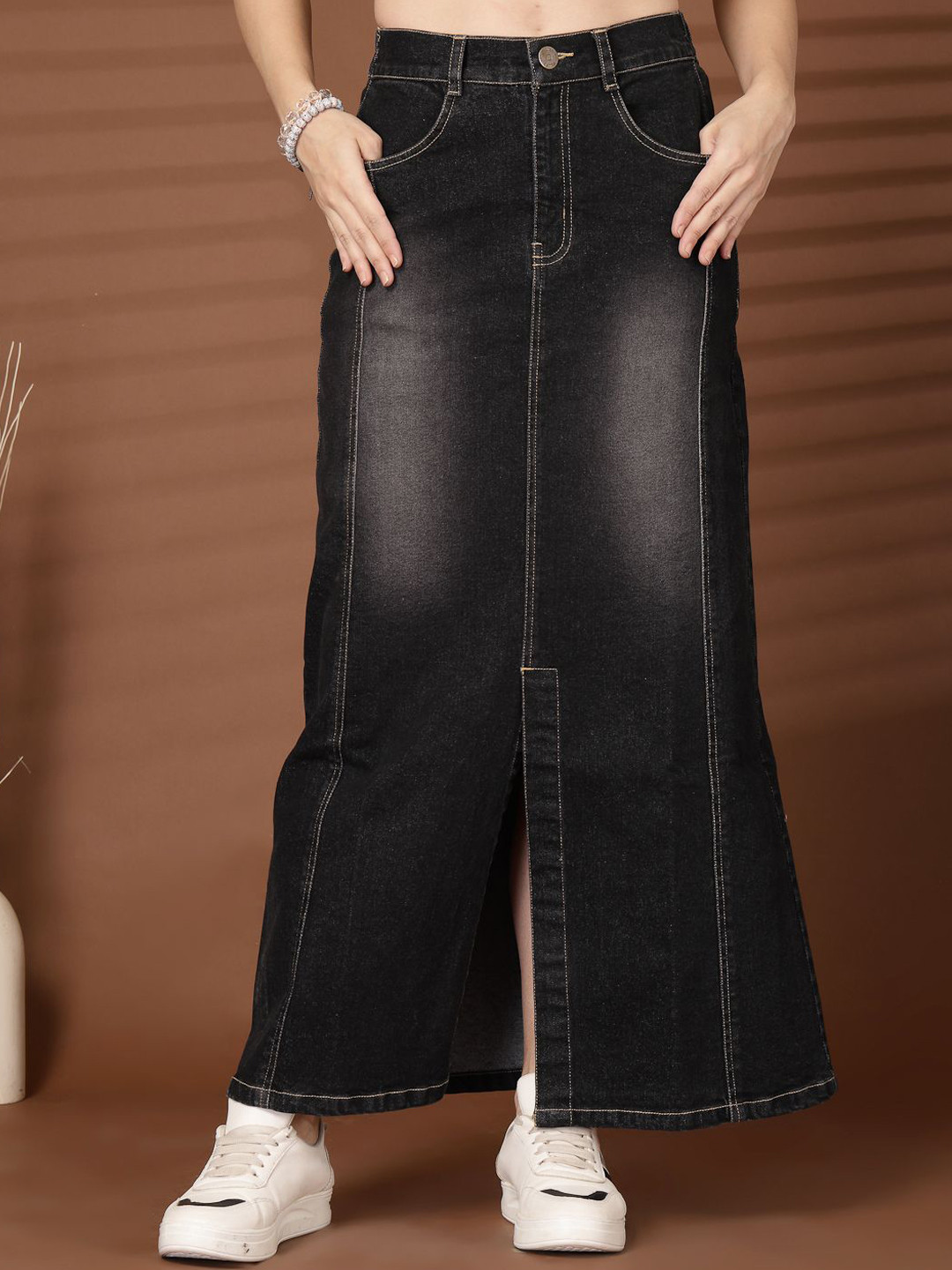 plusS Denim Straight Maxi Skirt