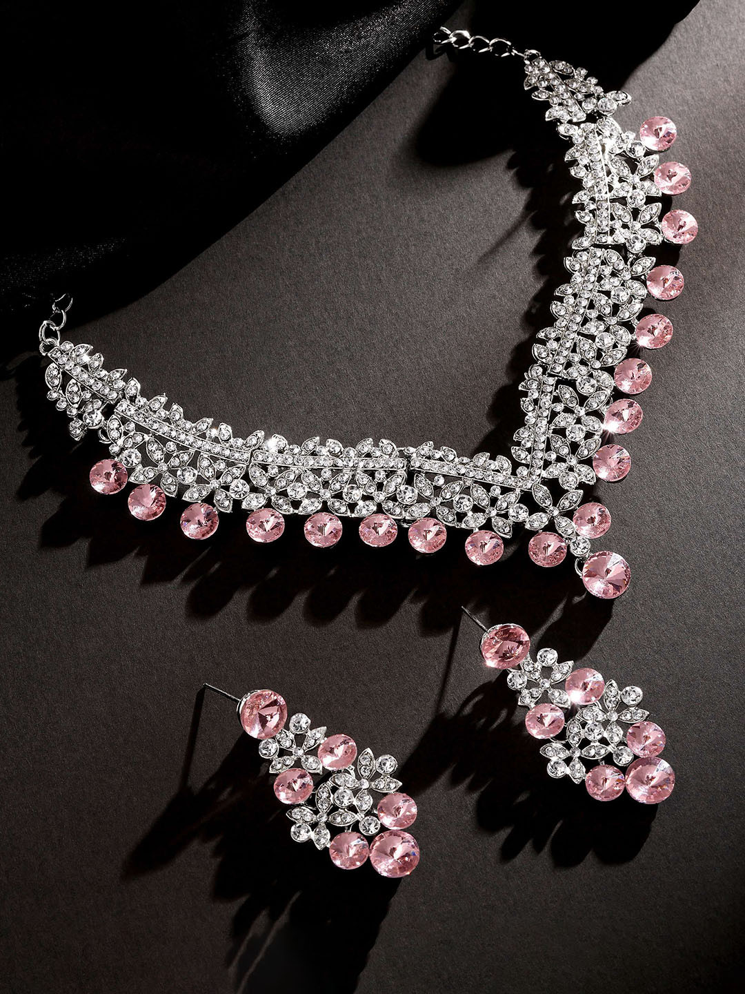 Atasi International Sliver Plated Stone Studded Jewellery Set