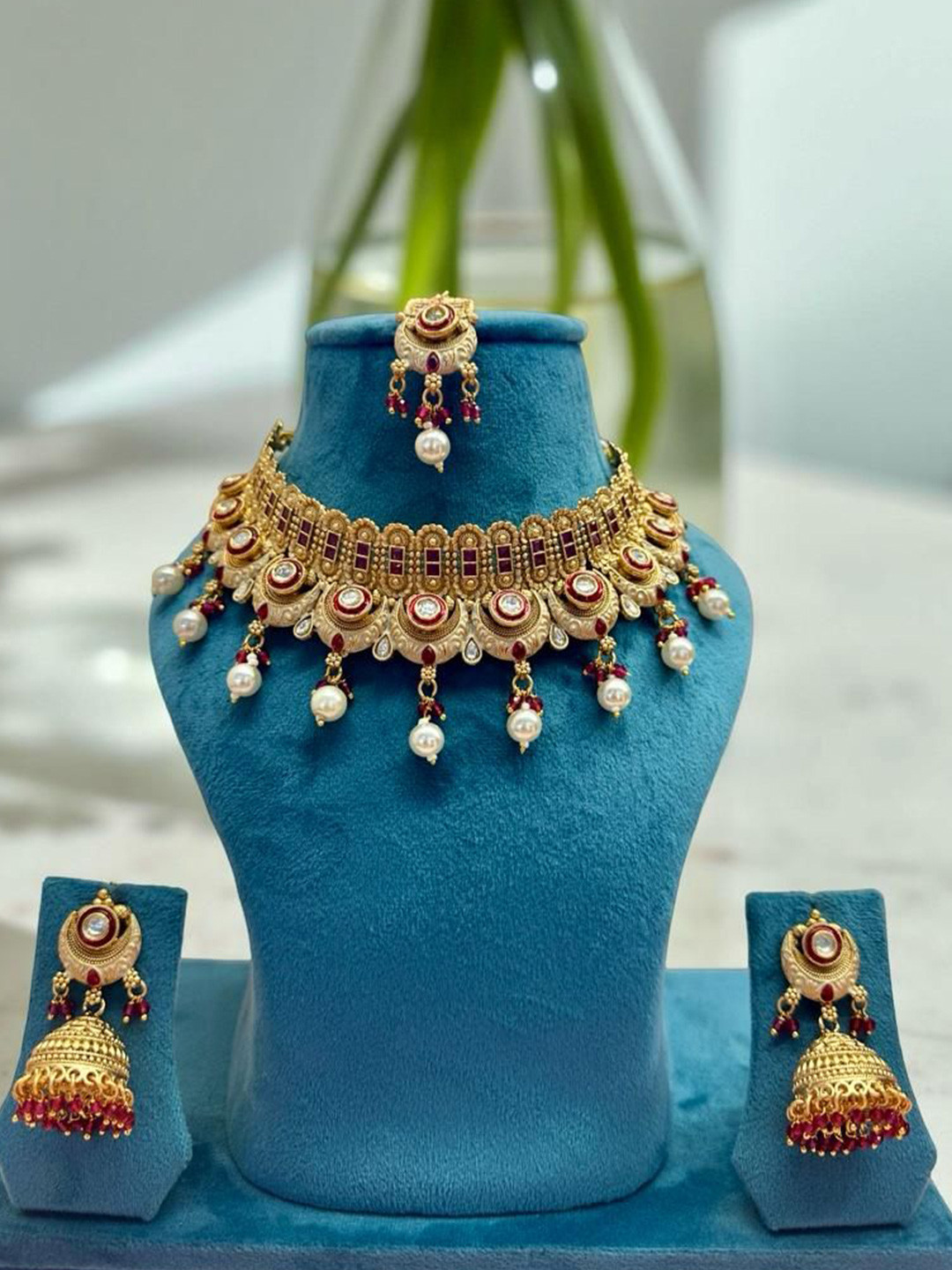 WTF - WEAR THE FASHION Gold-Plated Kundan Studded Meenakari Jewellery Set