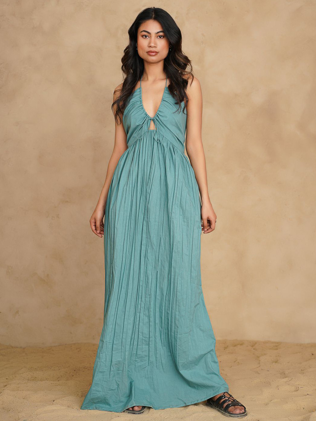 Tailor Didi Halter Neck Organic Cotton Fit & Flare Maxi Dress