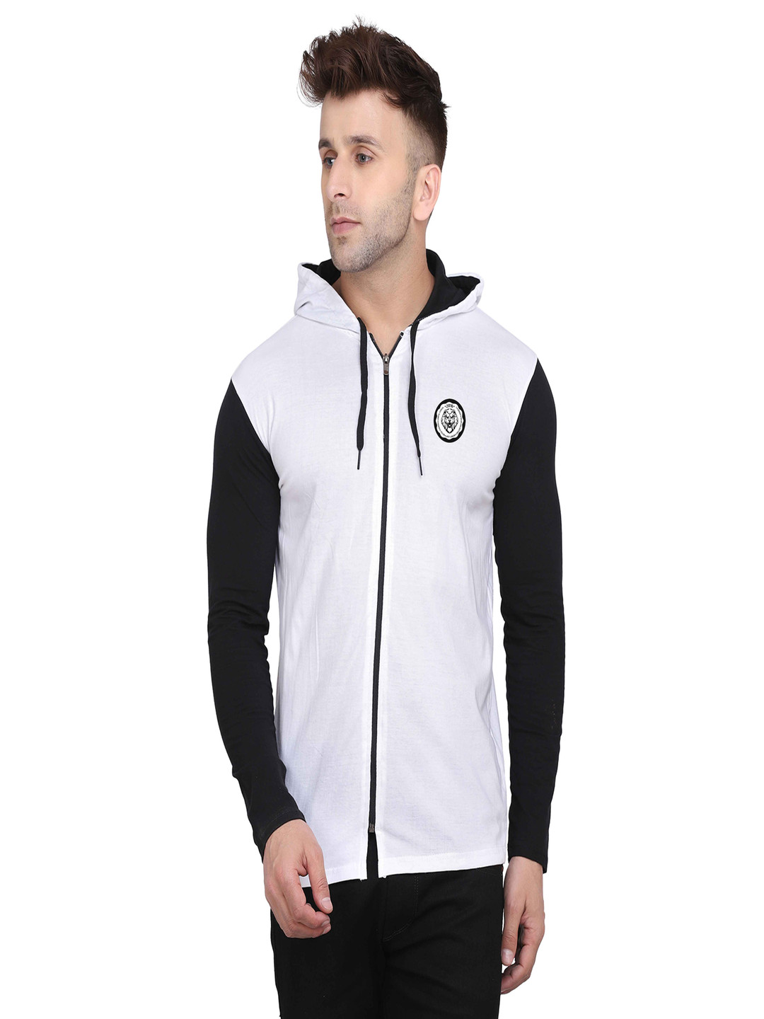 BEYOU FASHION Colourblocked Hooded Lond Sleeves Slim Fit T-shirt