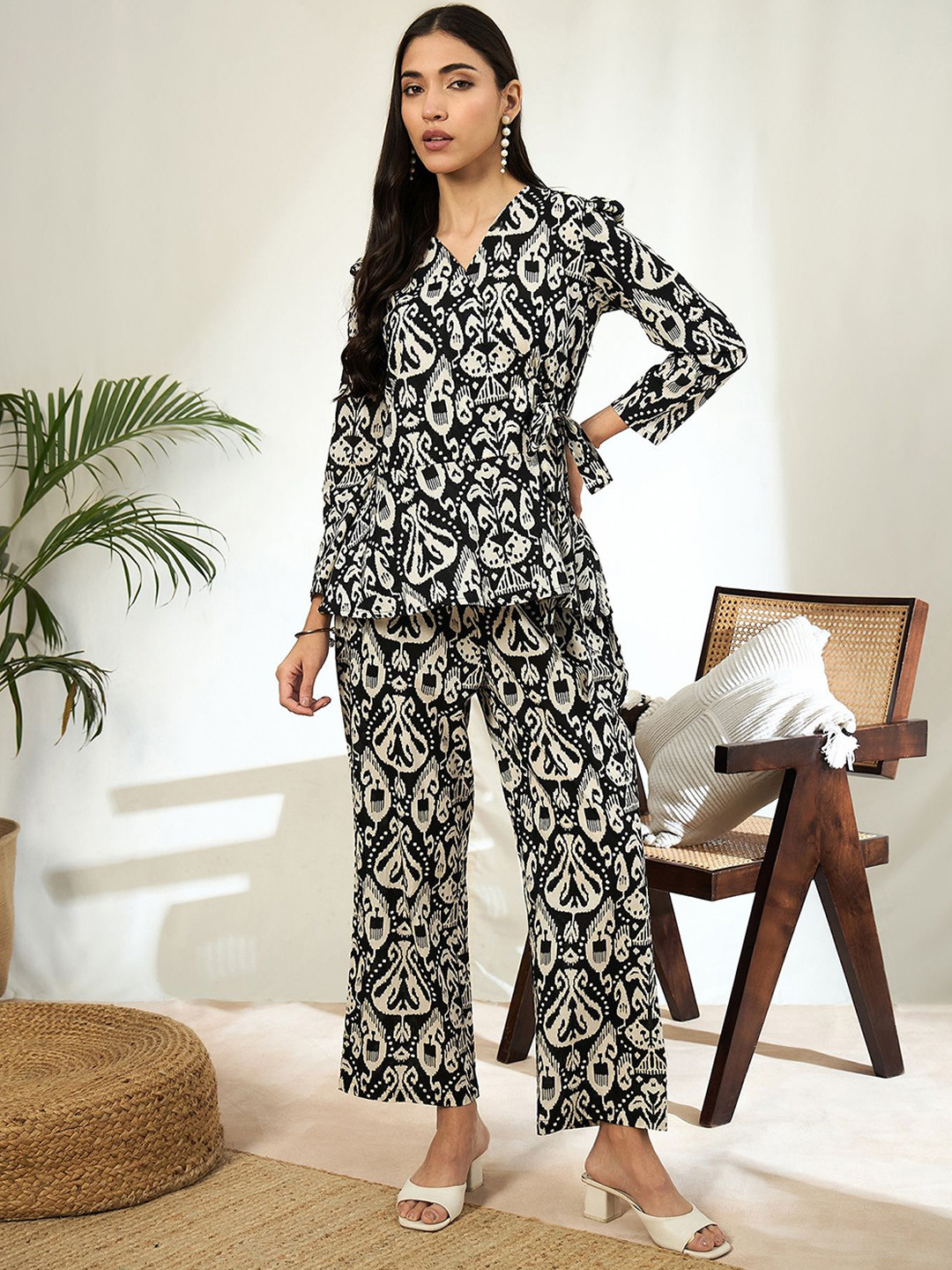 Zenava by Myntra Printed Pure Cotton Top With Trousers Co-Ord Set