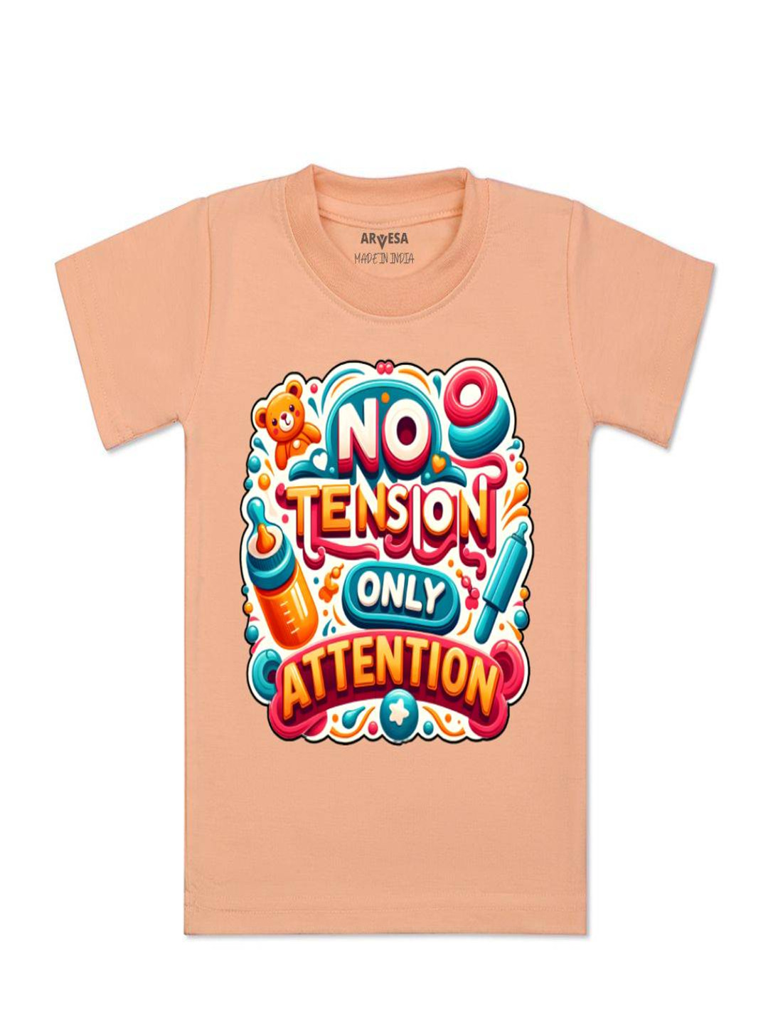 Arvesa Kids No Tension Only Attention Printed Tshirt