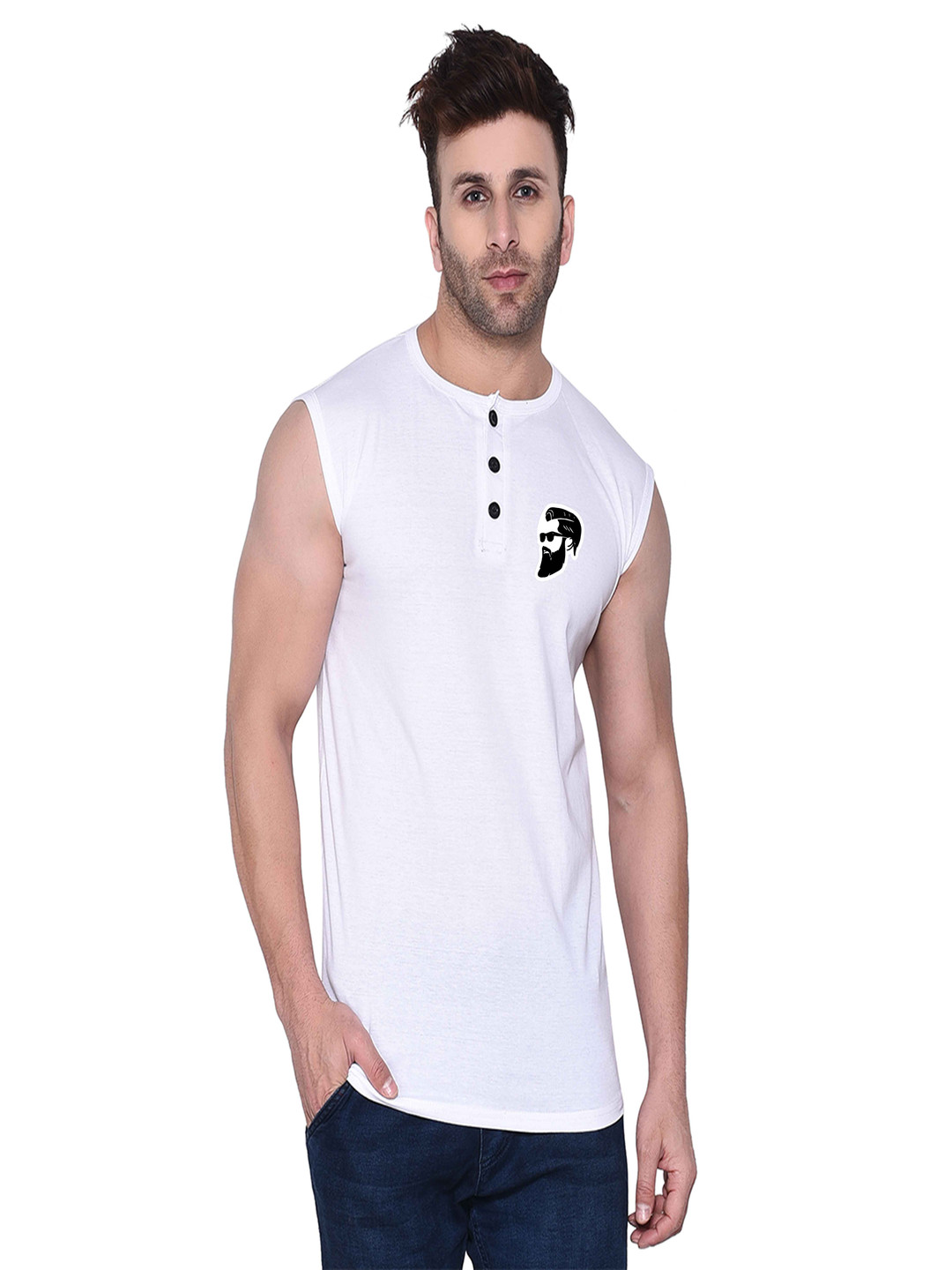 BEYOU FASHION Henley Neck Sleeveless Muscle Fit T-shirt