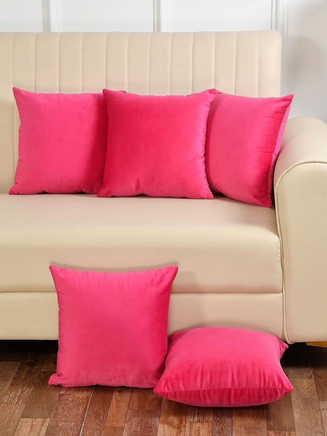 Shadowkart Set of 5 Fibre Filled Faux Velvet Ultra Soft Sleep Pillow