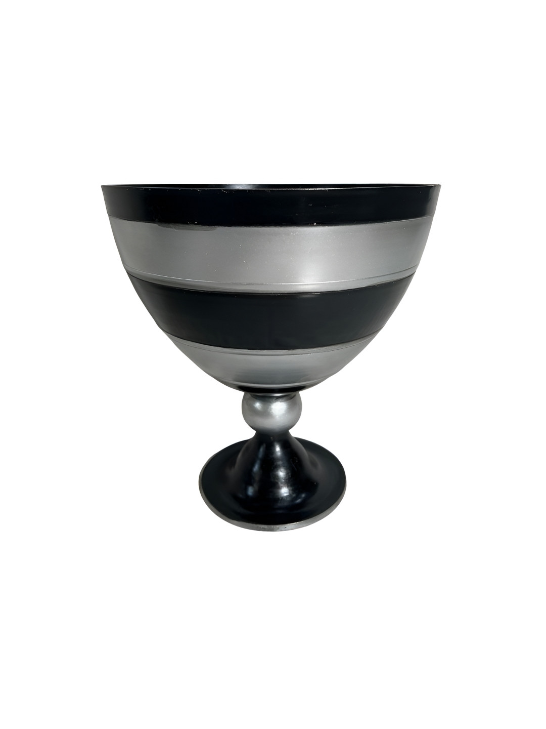 Taurrus Black & Silver-Toned Striped Vase On Pedestal