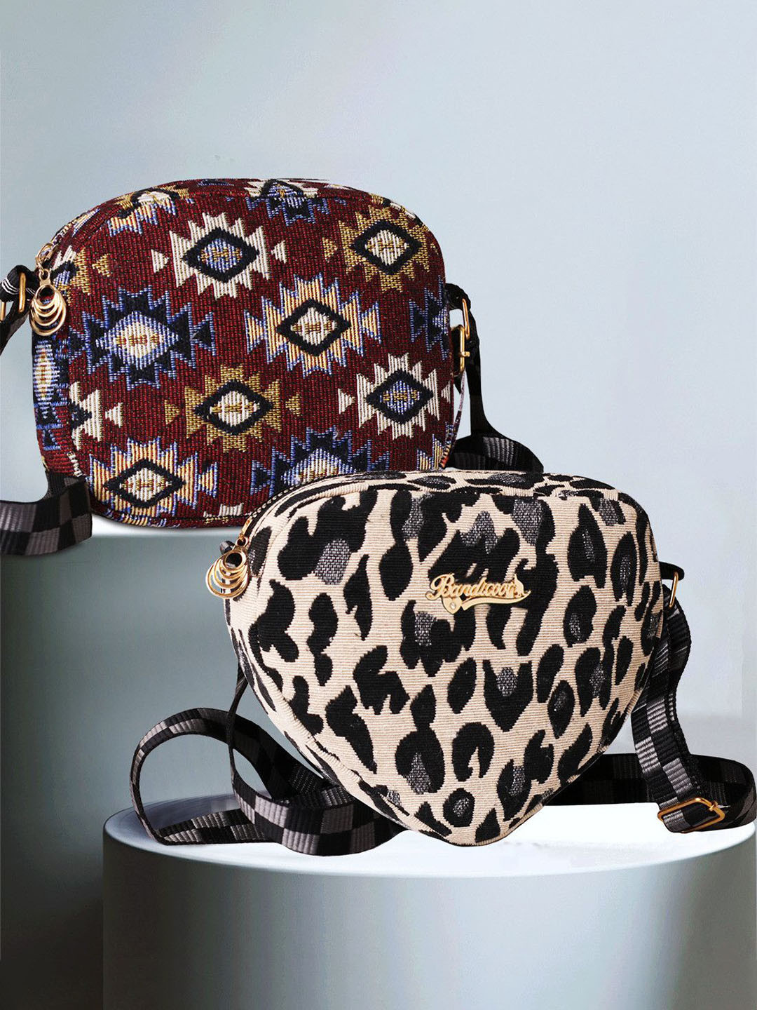 BANDICOOT Set OF 2 Animal Embellished Structured Sling Bag with Cut Work