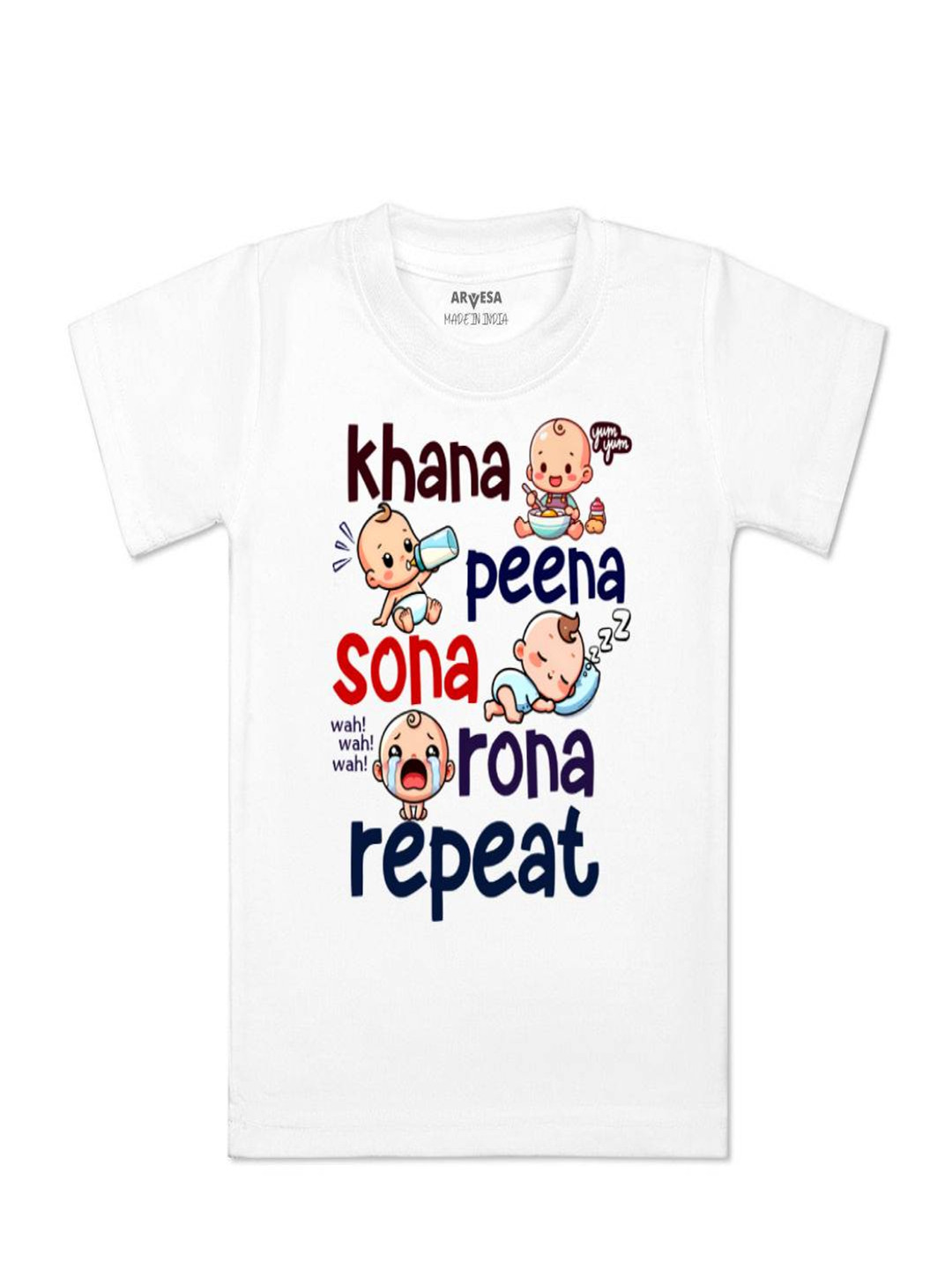 Arvesa Kids Khana Peena Sona Repeat Printed T-shirt