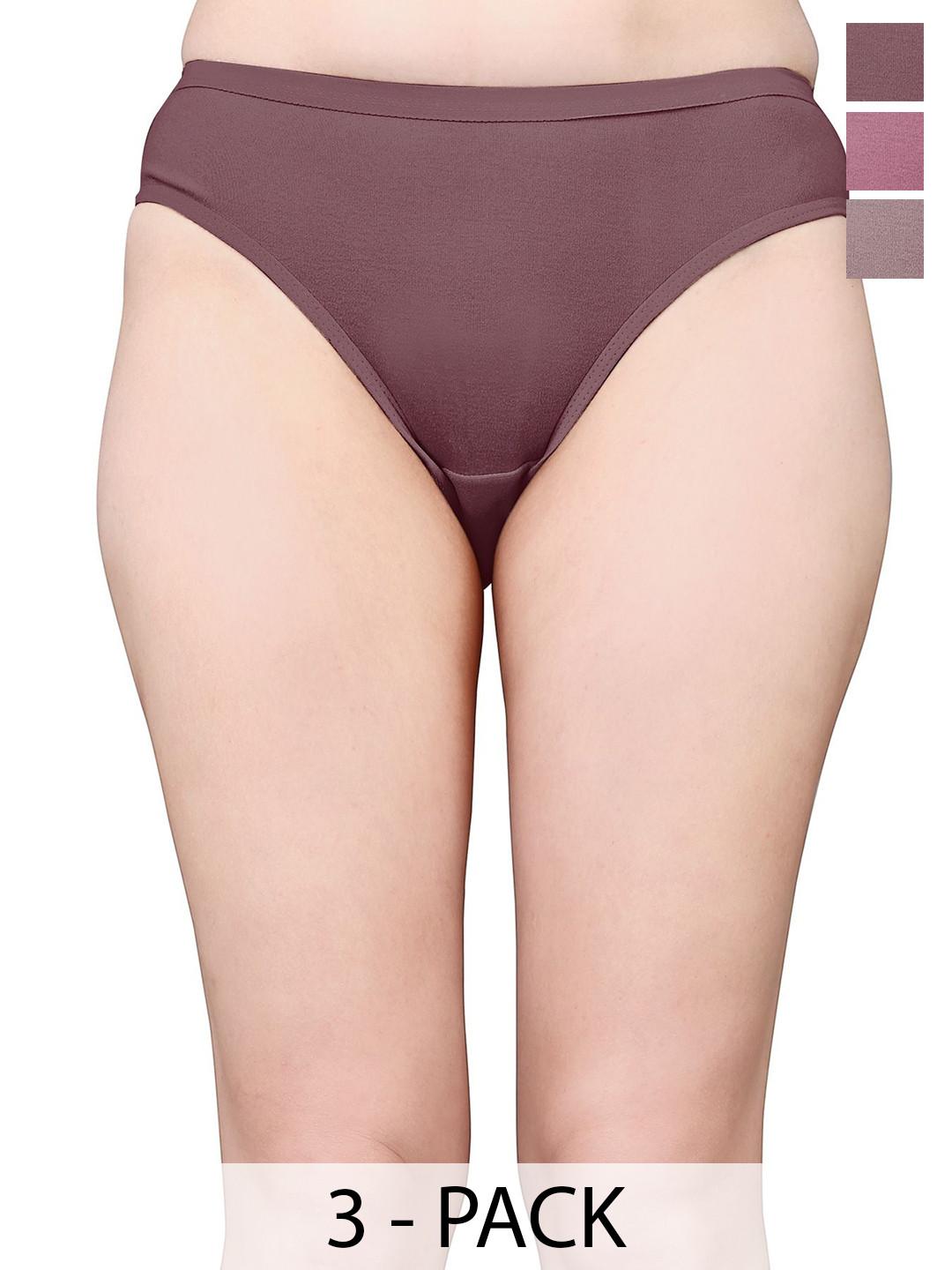 Exotica Lingerie Pack Of 3 Cotton Bikini Briefs EX ELLY-PACK OF 3-L.MAROON BROWN L.BROWN-M