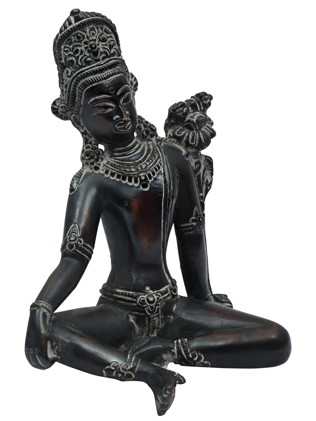Exotic India Lord indra Black Brass Metallic Prayer Room Hand Made Medium Showpiece - 5.3 Inches