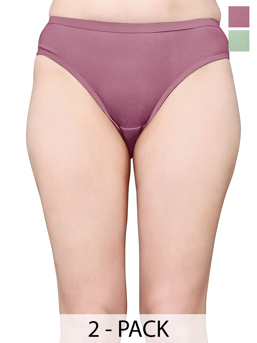 Exotica Lingerie Pack Of 2 Cotton Mid-Rise Bikini Briefs EX ELLY-PACK OF 2-MINT L.MAROON-M