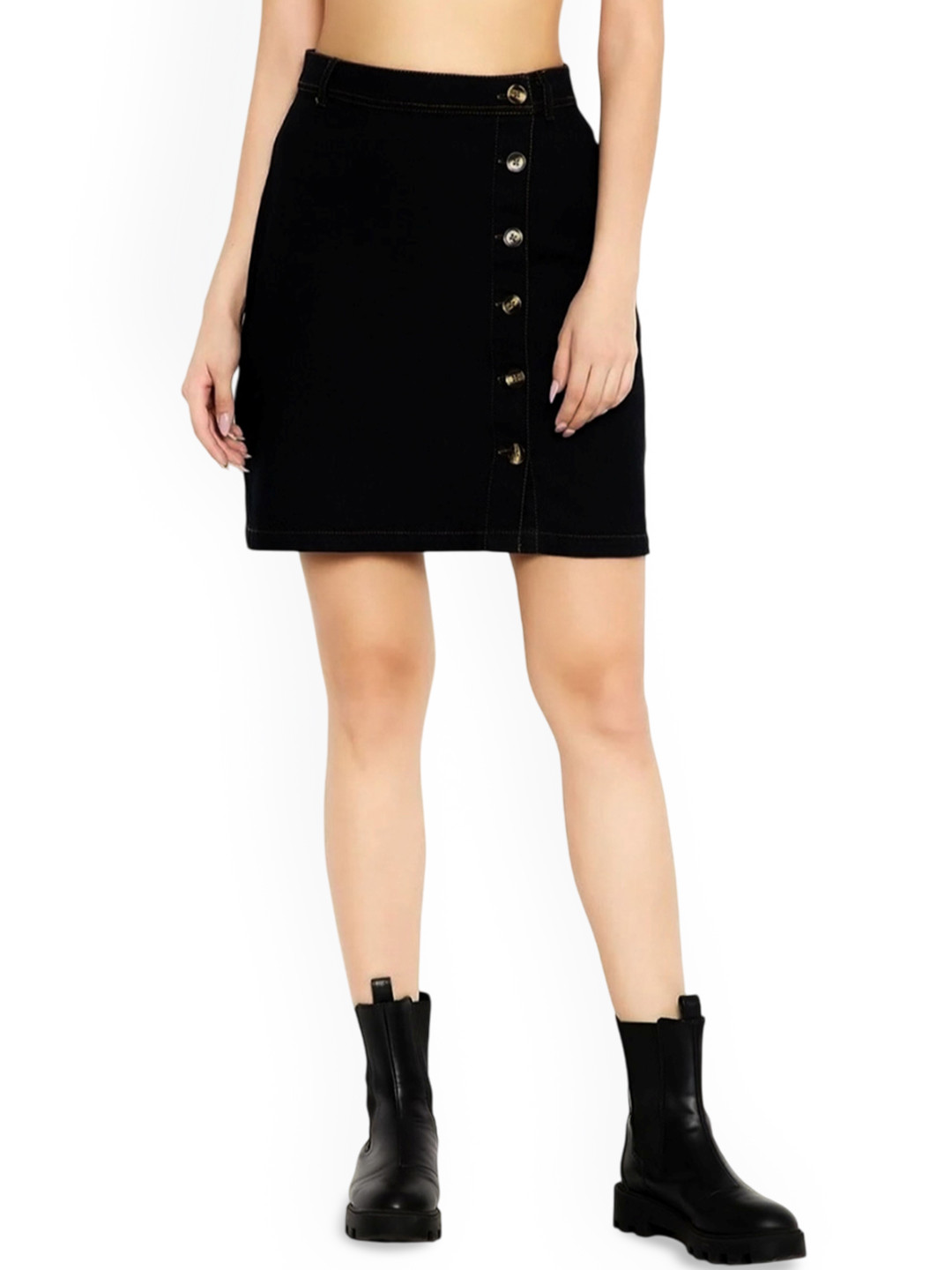 Tripursundari Fashion Buttoned Straight Mini Skirt