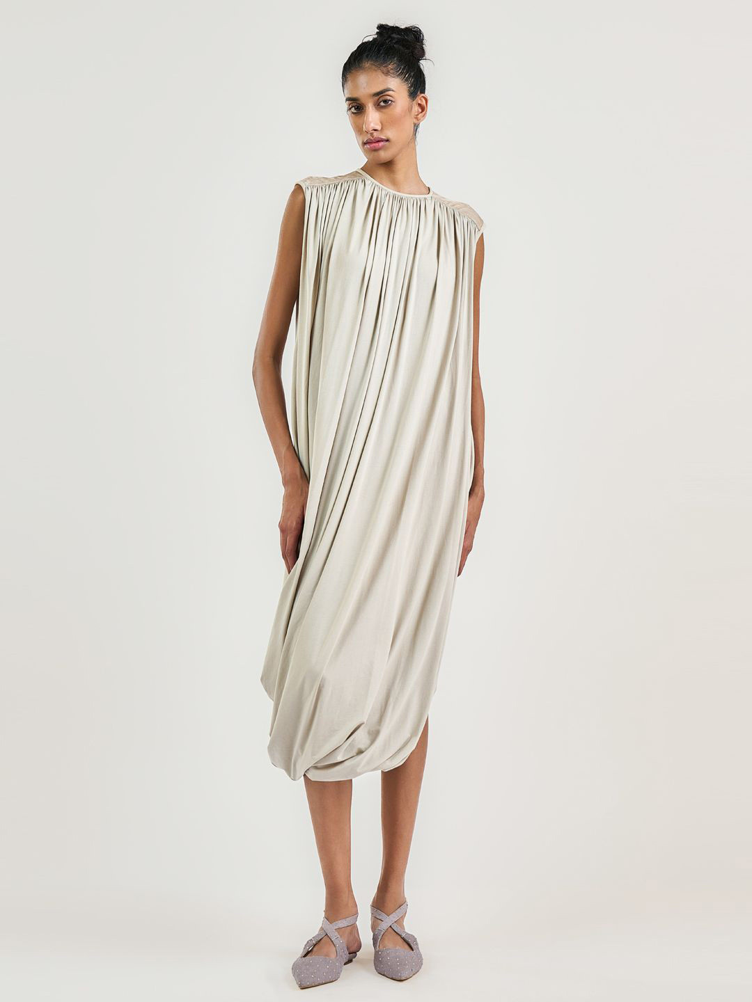 OTT Tarun Tahiliani Women Solid Sleeveless A-Line Midi Dress