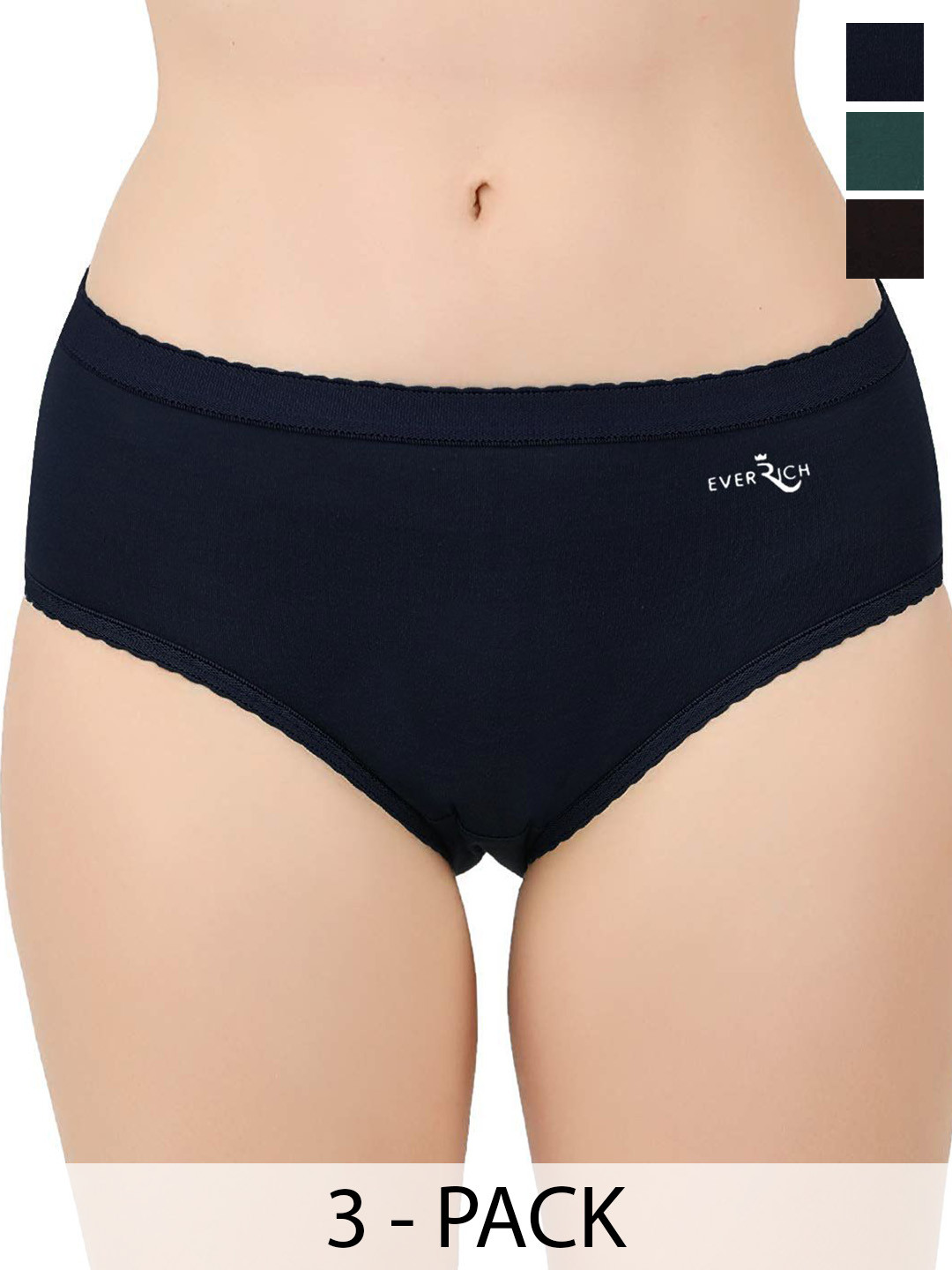 EverRich Pack Of 3 Cotton Mid-Rise Hipster Briefs MY-ER-PLAIN-OE-3PC
