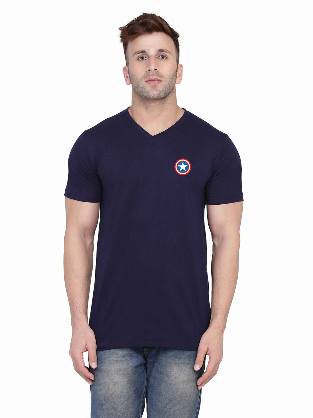 BEYOU FASHION V-Neck Short Sleeves Muscle Fit Superhero Casual Tshirt