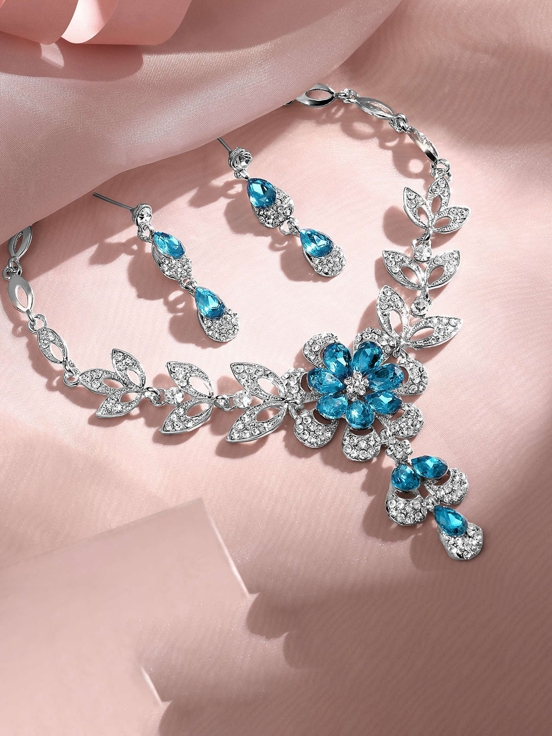 Atasi International Silver-plated Diamond Studded Jewellery Set