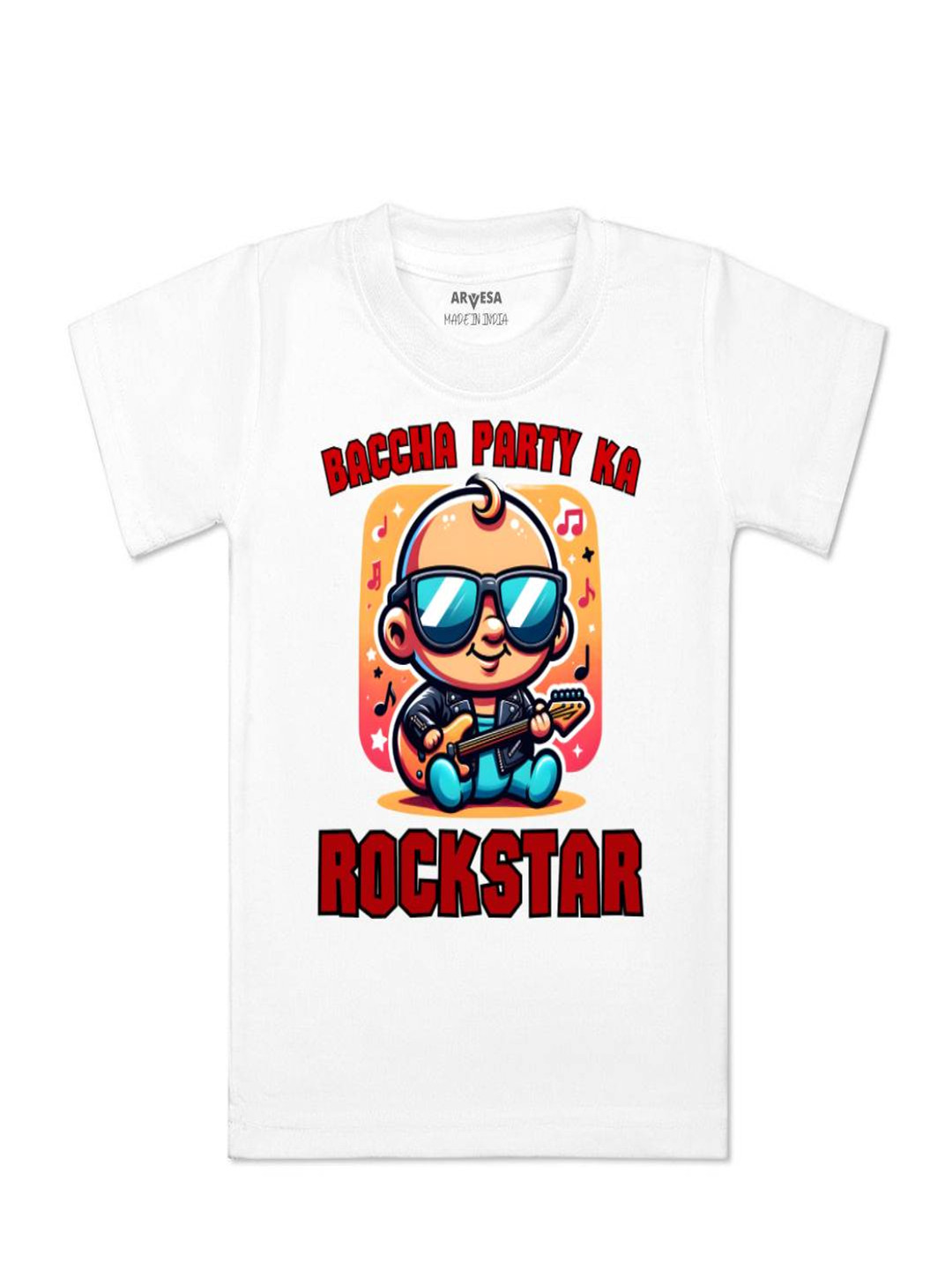 Arvesa Kids Baccha Party Ka Rockstar Printed Tshirt