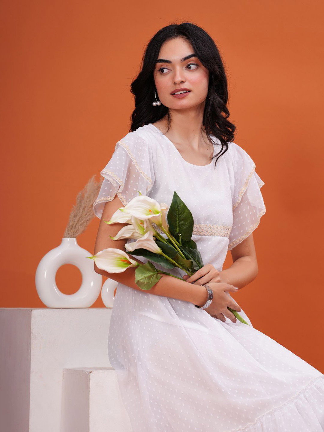 JC4U Women Floral Flared Sleeve Fit & Flare Midi Dress
