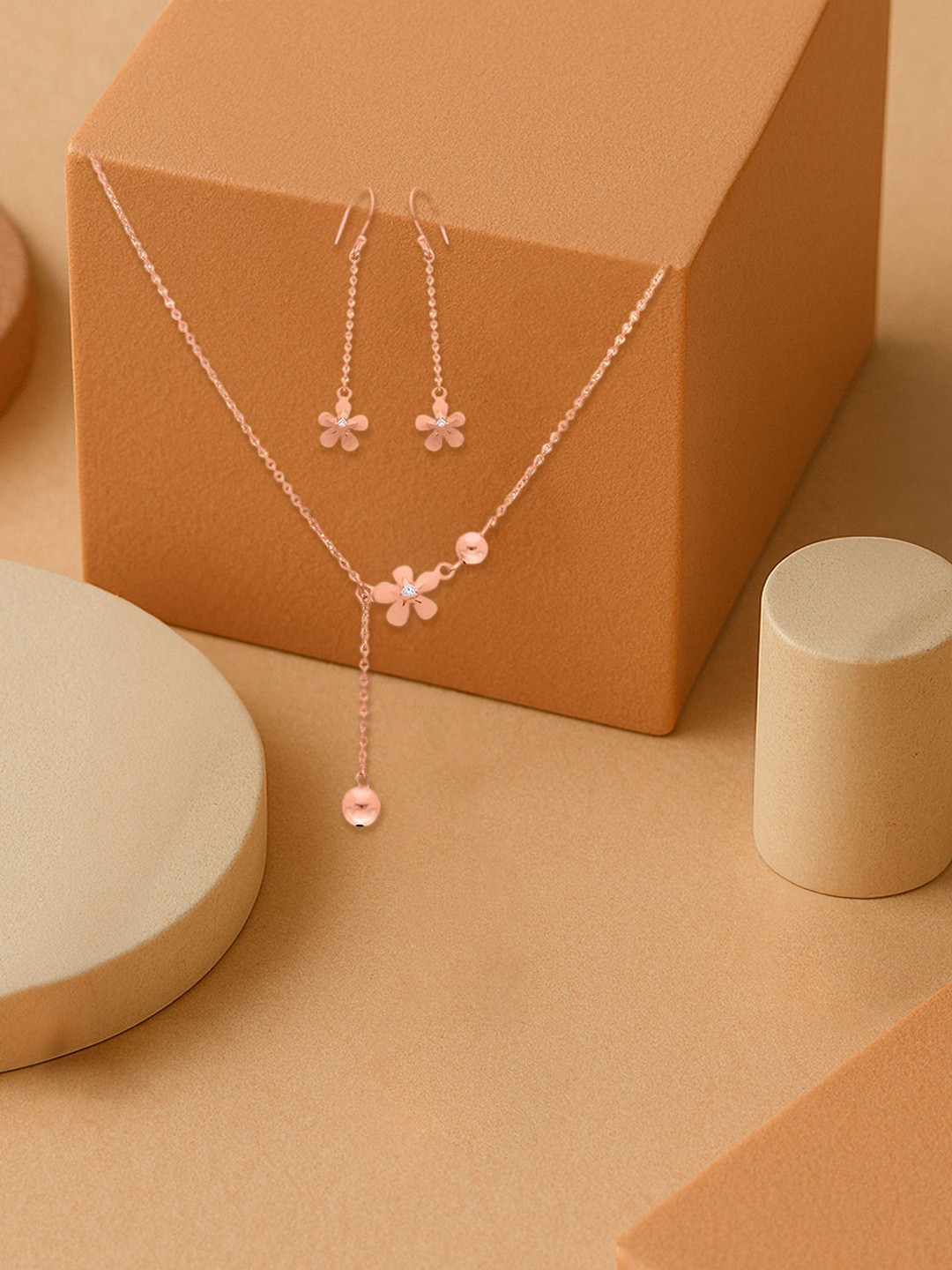 TVISVA JEWELS Rose Gold-Plated Intricate Textured-Studded Jewellery Set