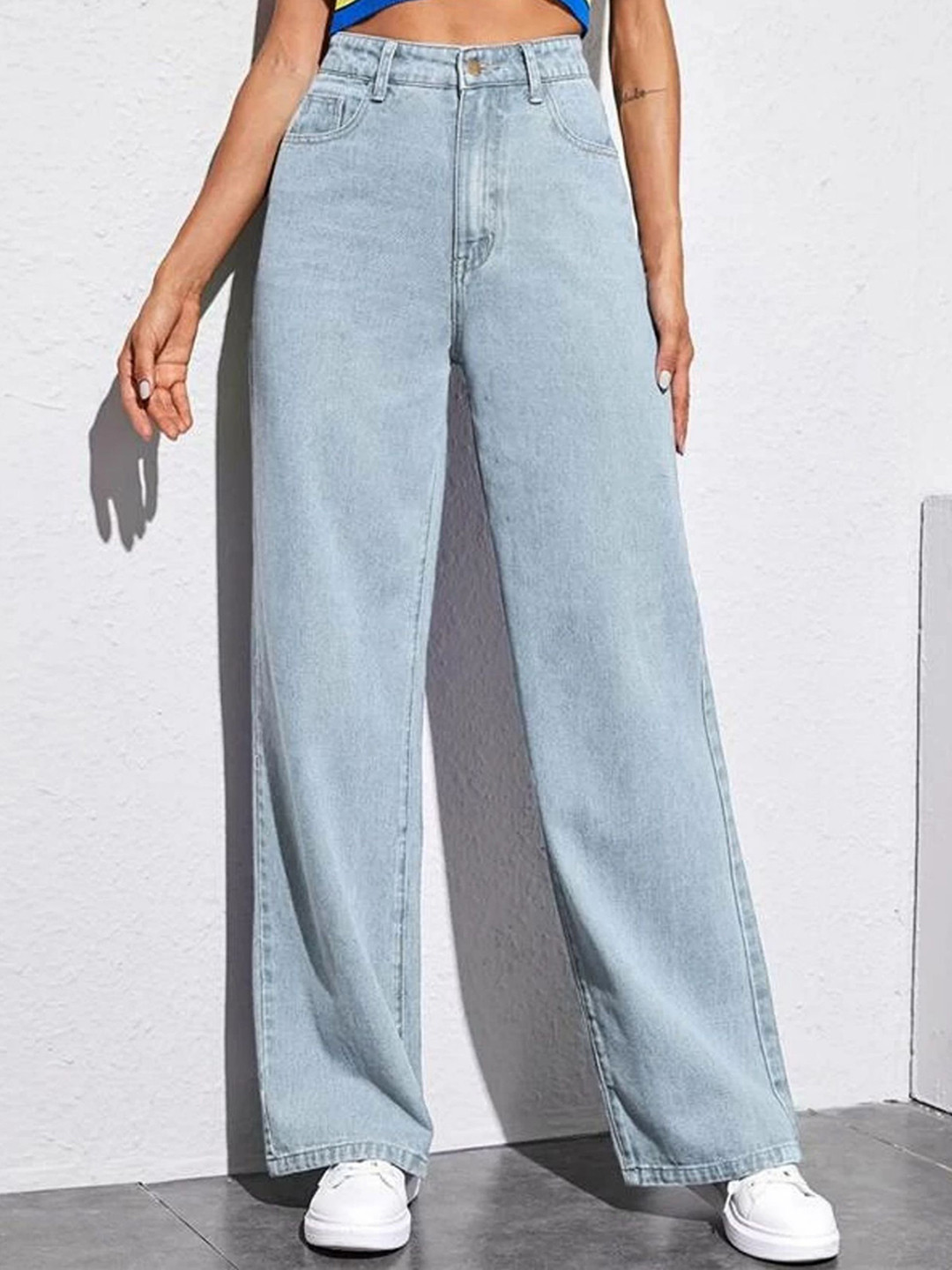 Z & G trends Women Wide Leg High-Rise Slash Knee Heavy Fade Jeans