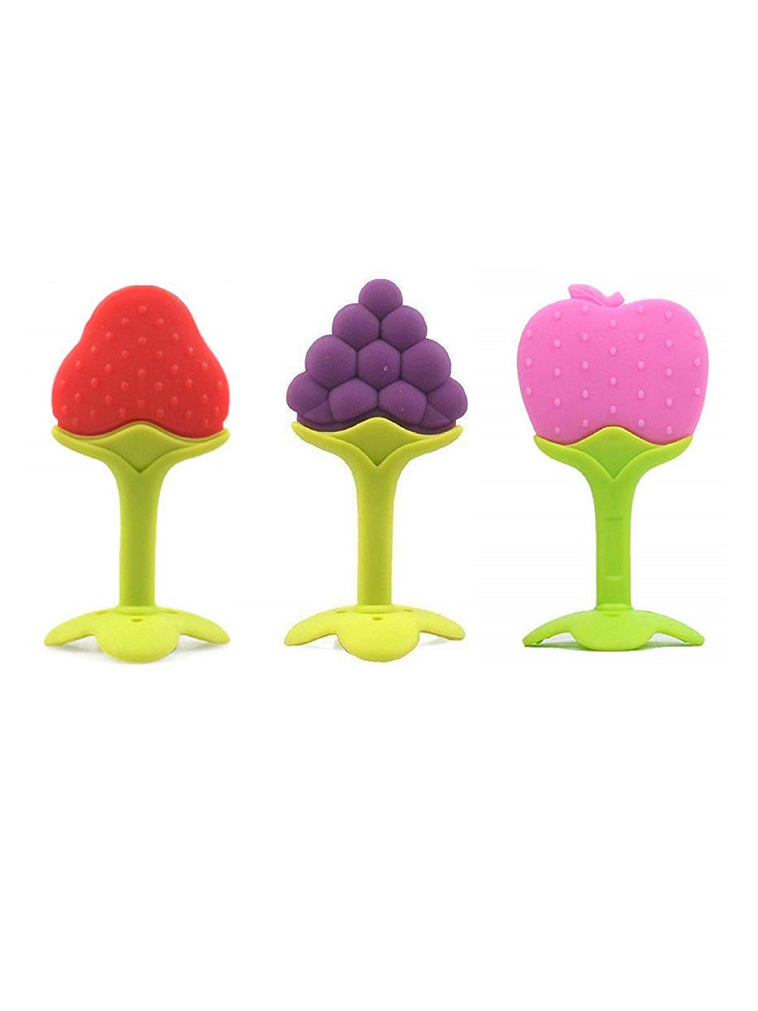 NeonateCare 3-Pcs Red & Green Strawberry Apple & Grapes Shape Teether