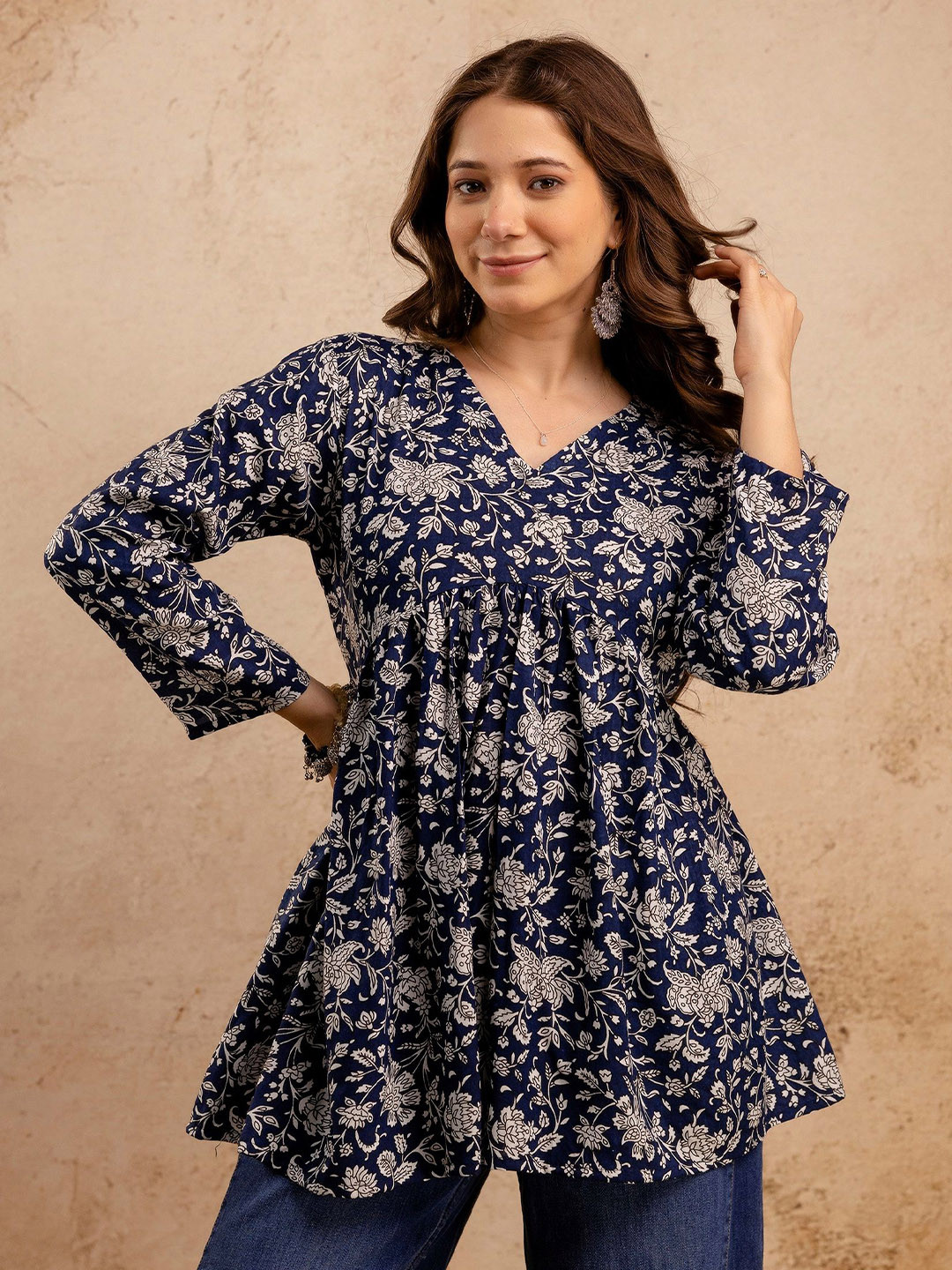 Mialo fashion Floral Printed V-Neck Anarkali Kurti