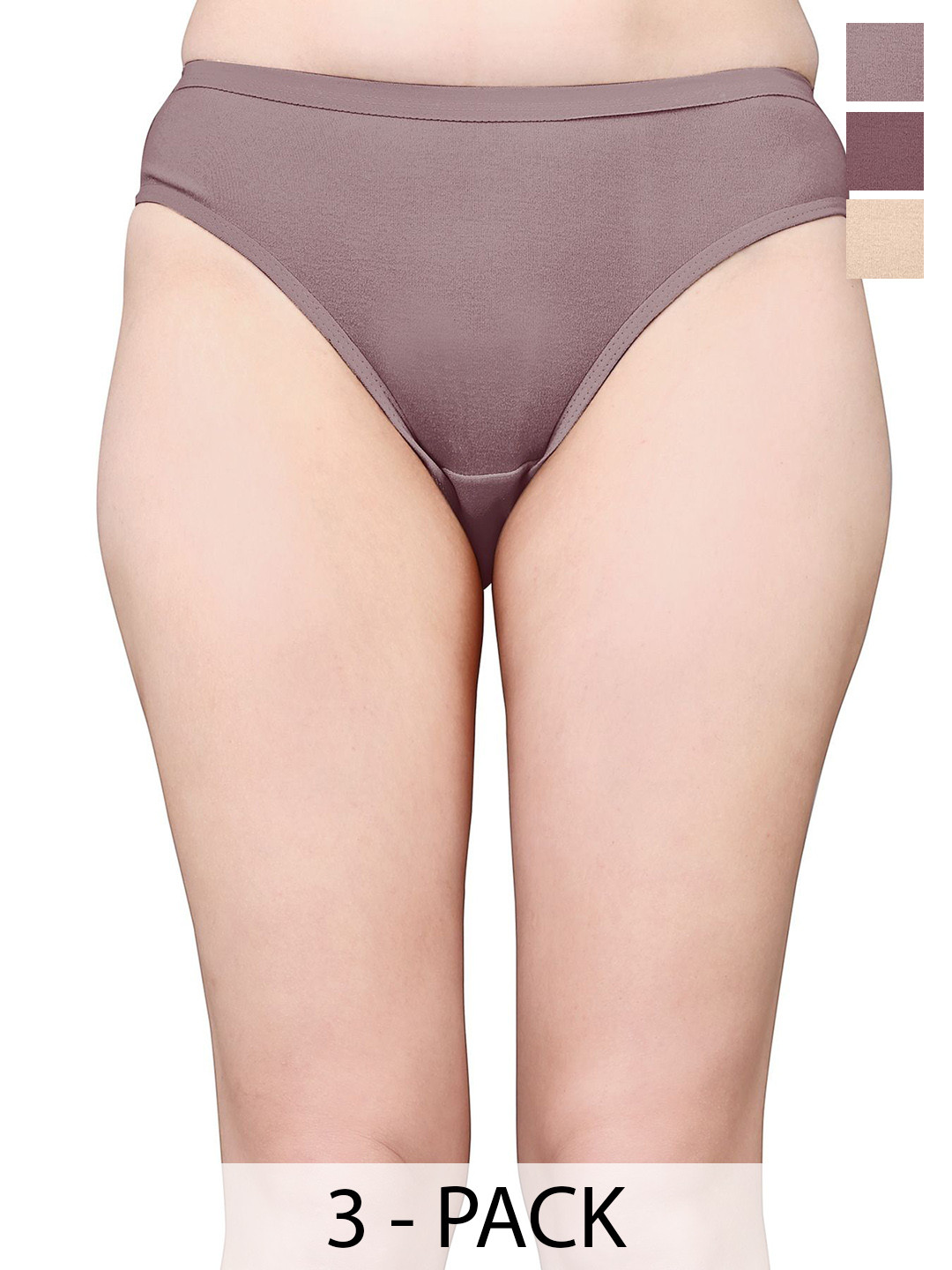 Exotica Lingerie Pack Of 3 Cotton Bikini Briefs EX ELLY-PACK OF 3-SKIN BROWN L.BROWN-M