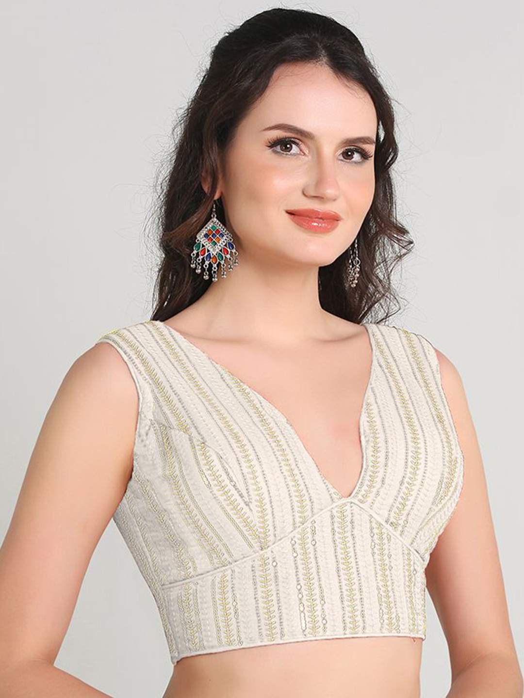 HERE&NOW Embroidered Sleeveless Saree Blouse