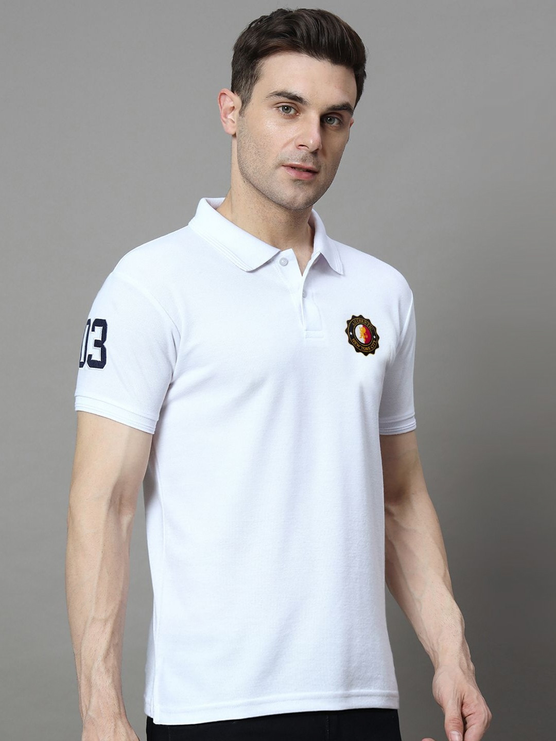 HUSHBUCKS Men Polo Collar Applique T-shirt
