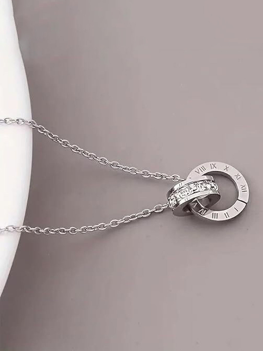 The Roadster Lifestyle Co Stone Studded Roman Number Engraved Statement Pendant Chain